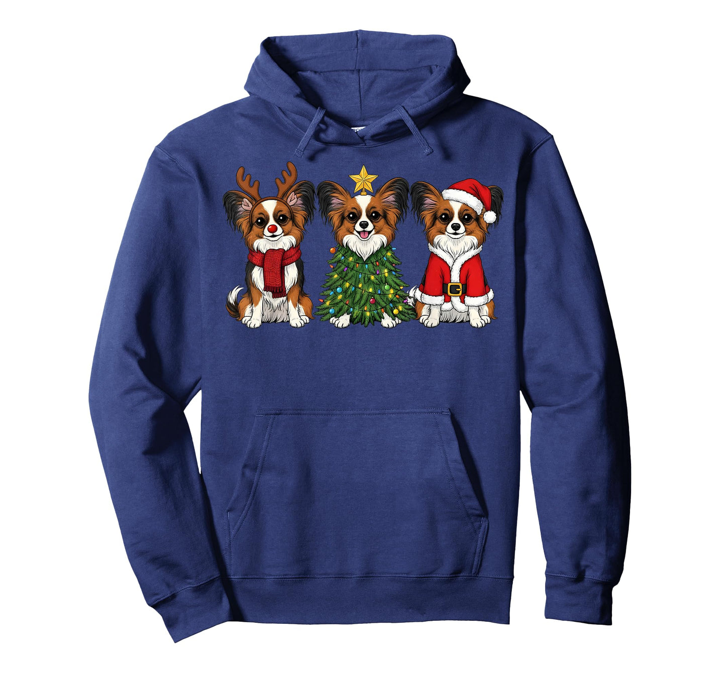 Retro Christmas Papillon Dog Lover Santa Reindeer T-Shirt