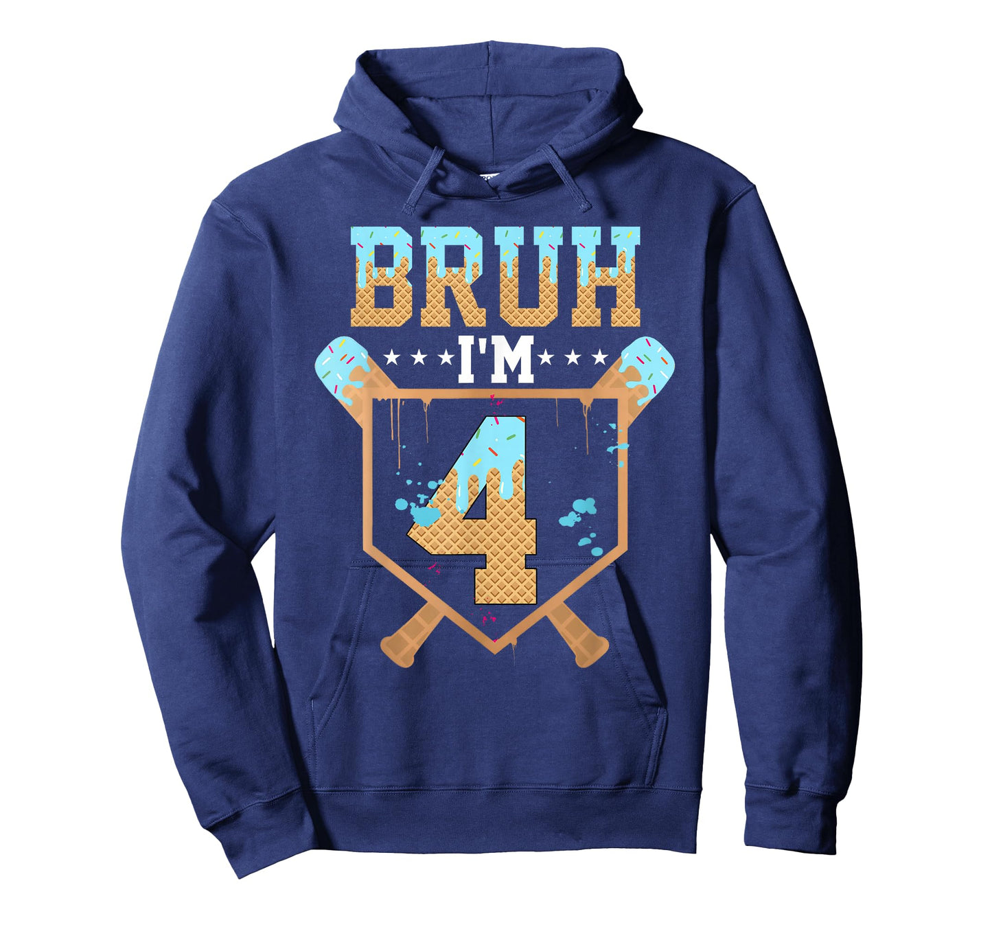 Bruh 4th Birthday Boy Baseball Ice Cream Drip 4 Year Old Boy T-Shirt