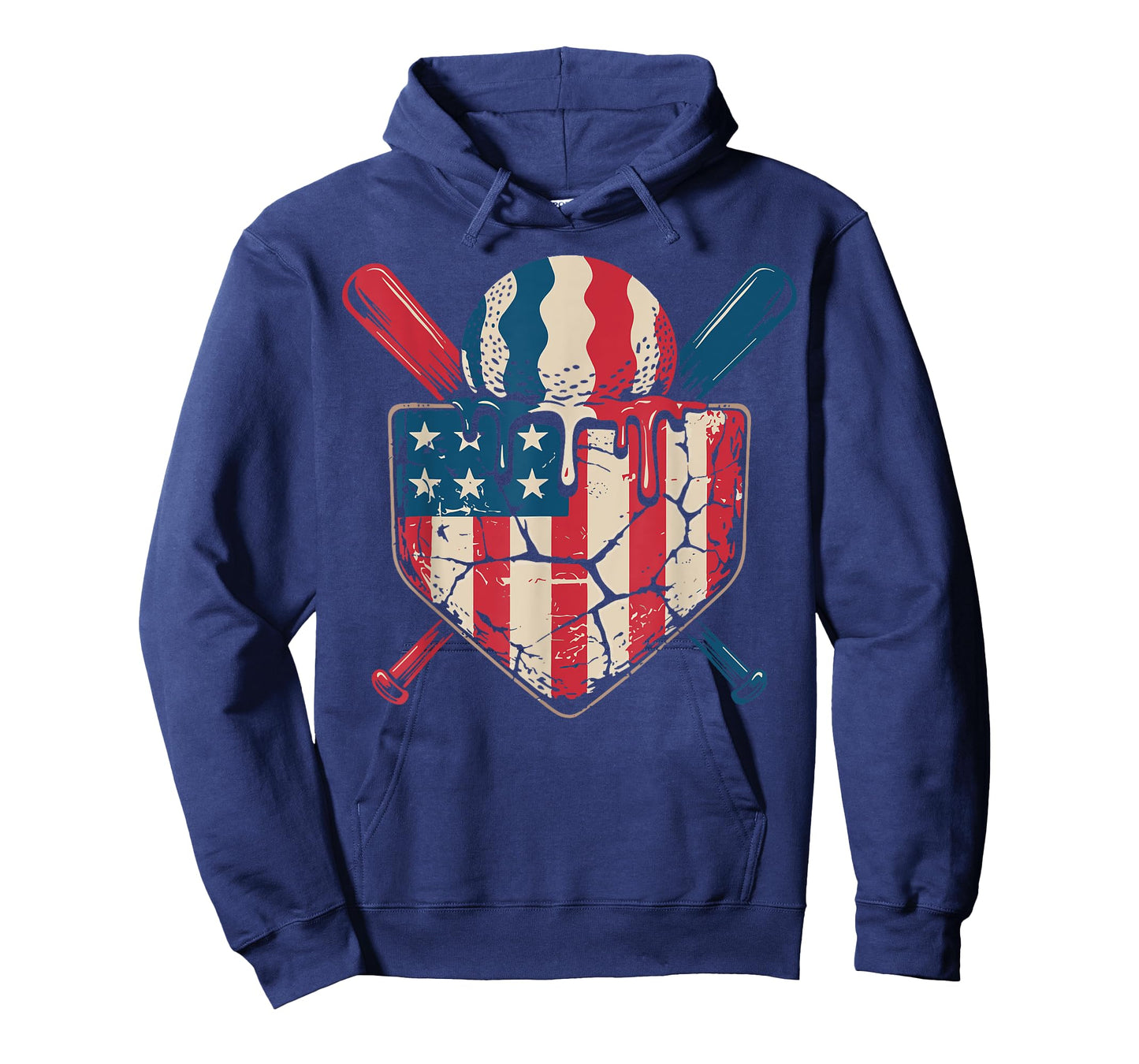 Baseball Drip Boys Dripping Ice Cream Baseball American Flag T-Shirt