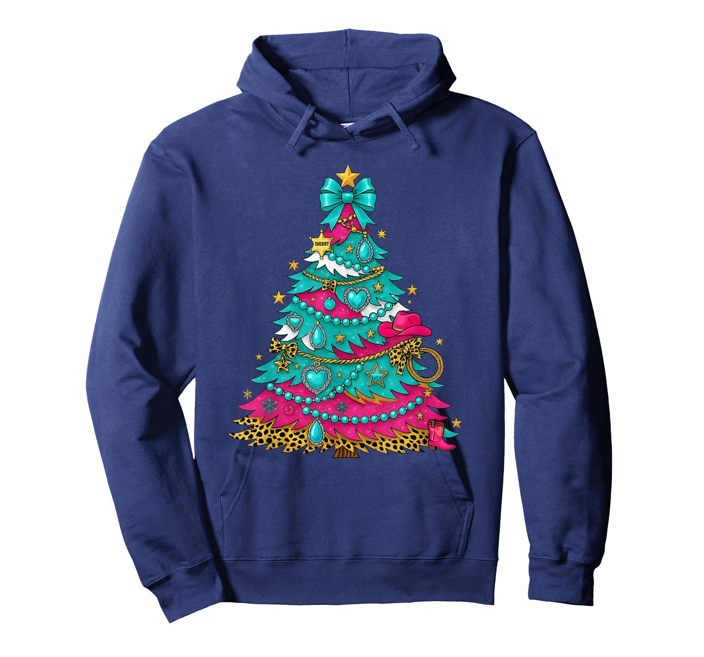 Cowgirl Christmas Tree Turquoise Pink Western Holiday Design T-Shirt