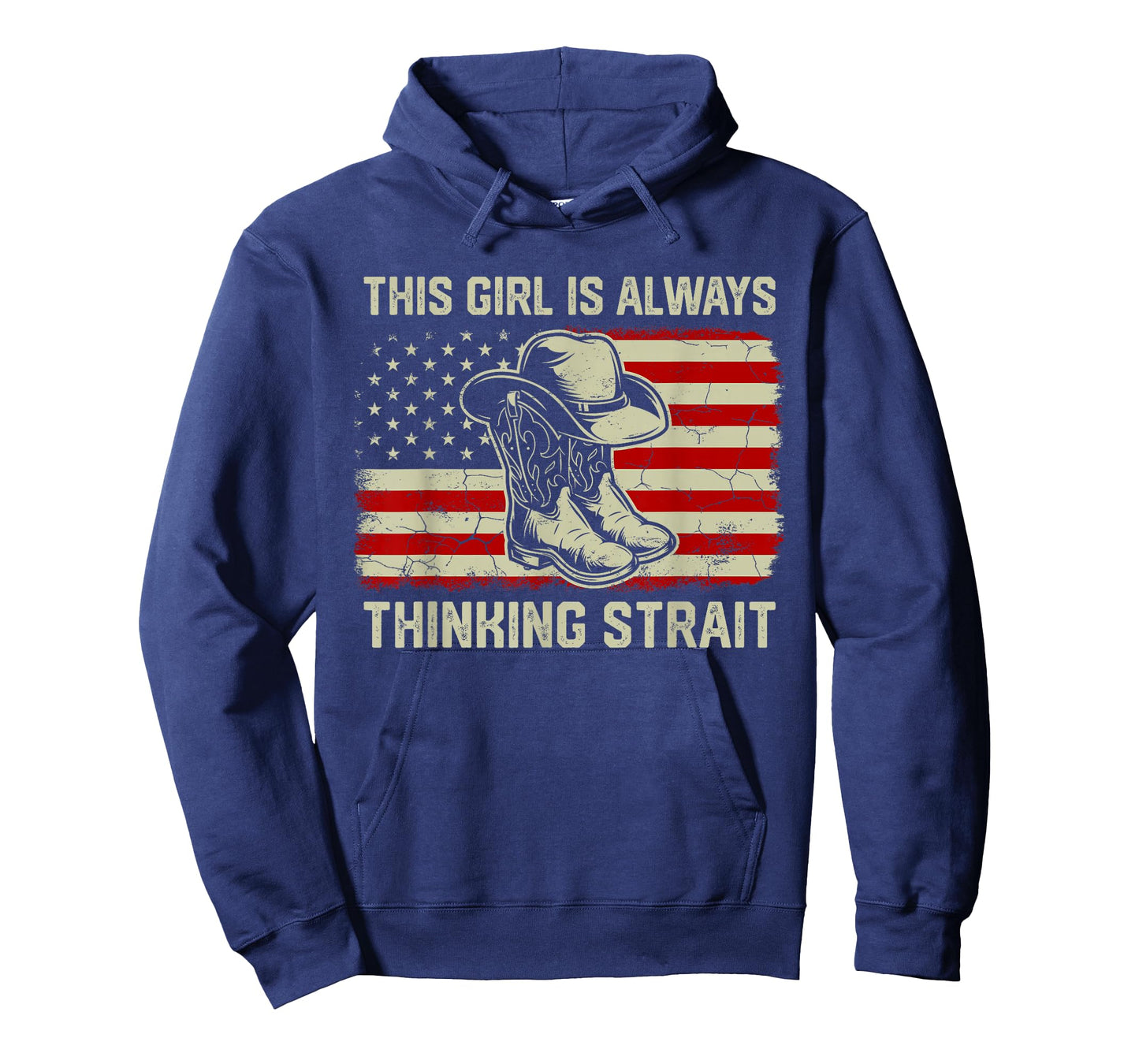 This Girl Is Always Thinking Strait US Flag Cowgirl Western T-Shirt