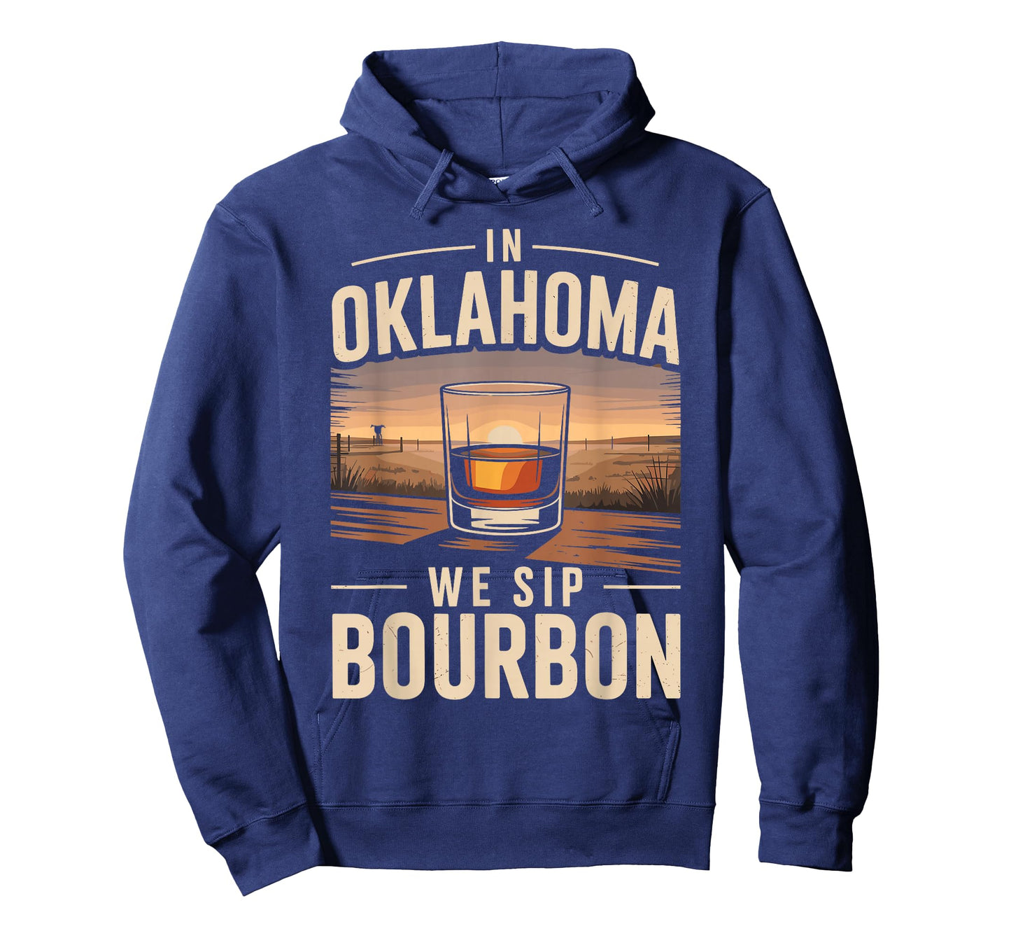 in Oklahoma We Sip Bourbon Retro Sunset Whiskey T-Shirt