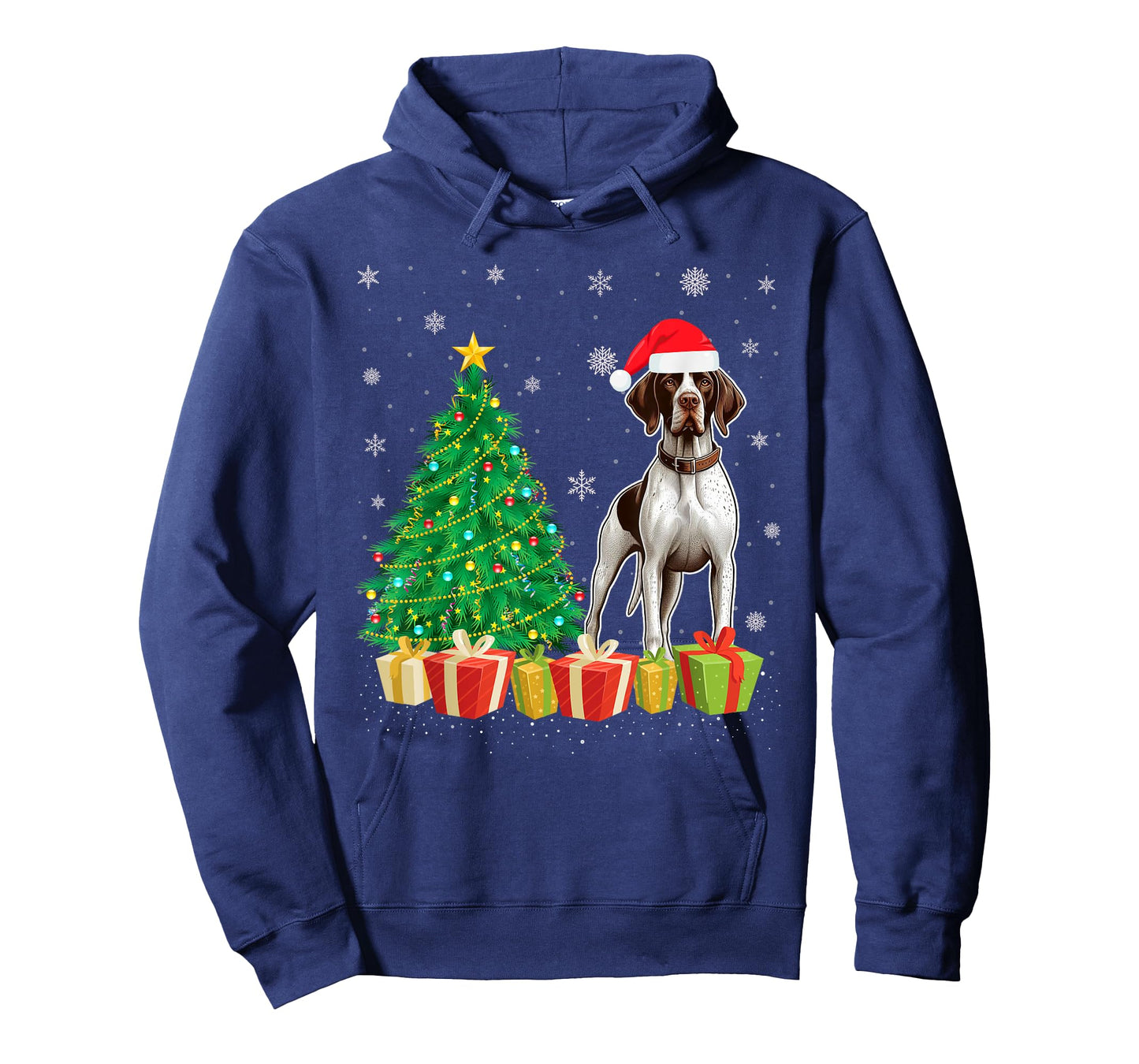 Xmas Tree Lighting Santa Hat English Pointer Dog Christmas T-Shirt for Men Women Kids
