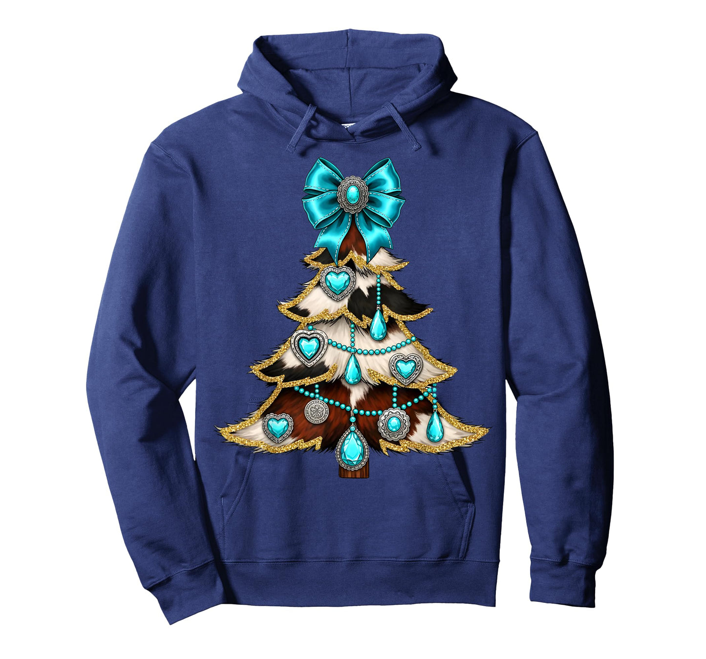 Western Xmas Tree Turquoise Cowhide Cowgirl Farmer Holiday T-Shirt