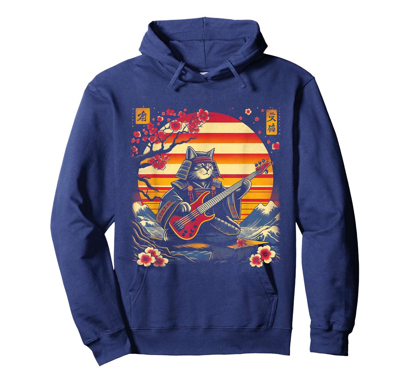 Japanese Samurai Cat Playing The Bass Ninja Kitten Warriors T-Shirt