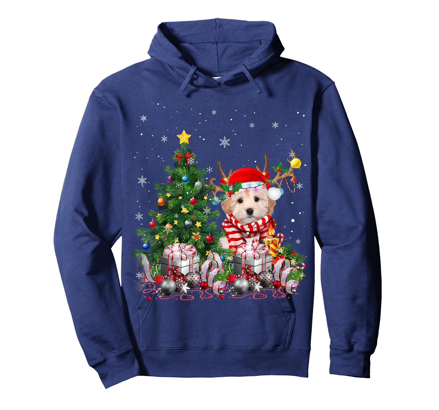 Maltipoo Dog Christmas Tree Lights Santa Pajamas Xmas T-Shirt for Men Women Kids