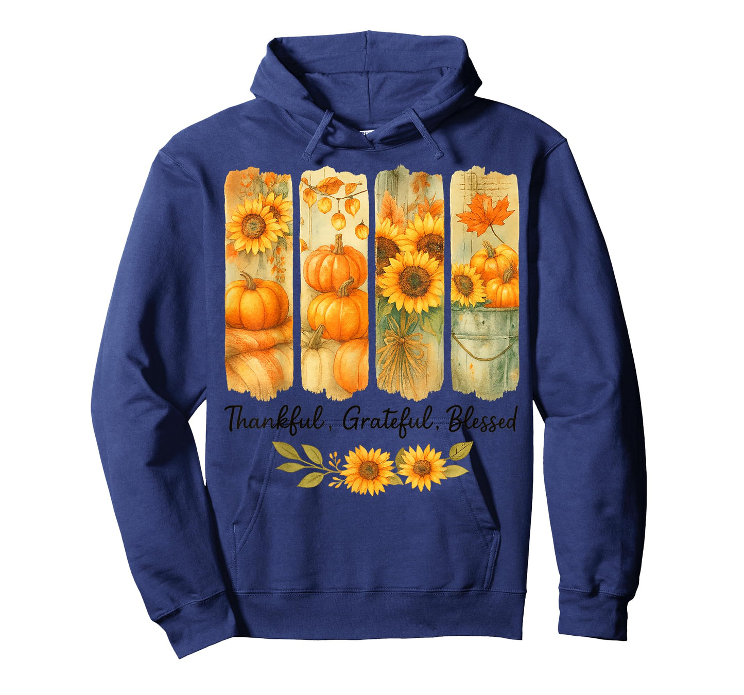 Thankful Grateful Blessed Pumpkin Flowers Funny Thanksgiving T-Shirt