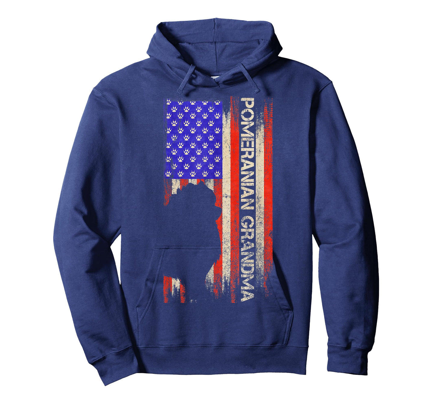 Vintage USA Flag Proud Pomeranian Dog Grandma Pom Silhouette Women Kids Men T-Shirt