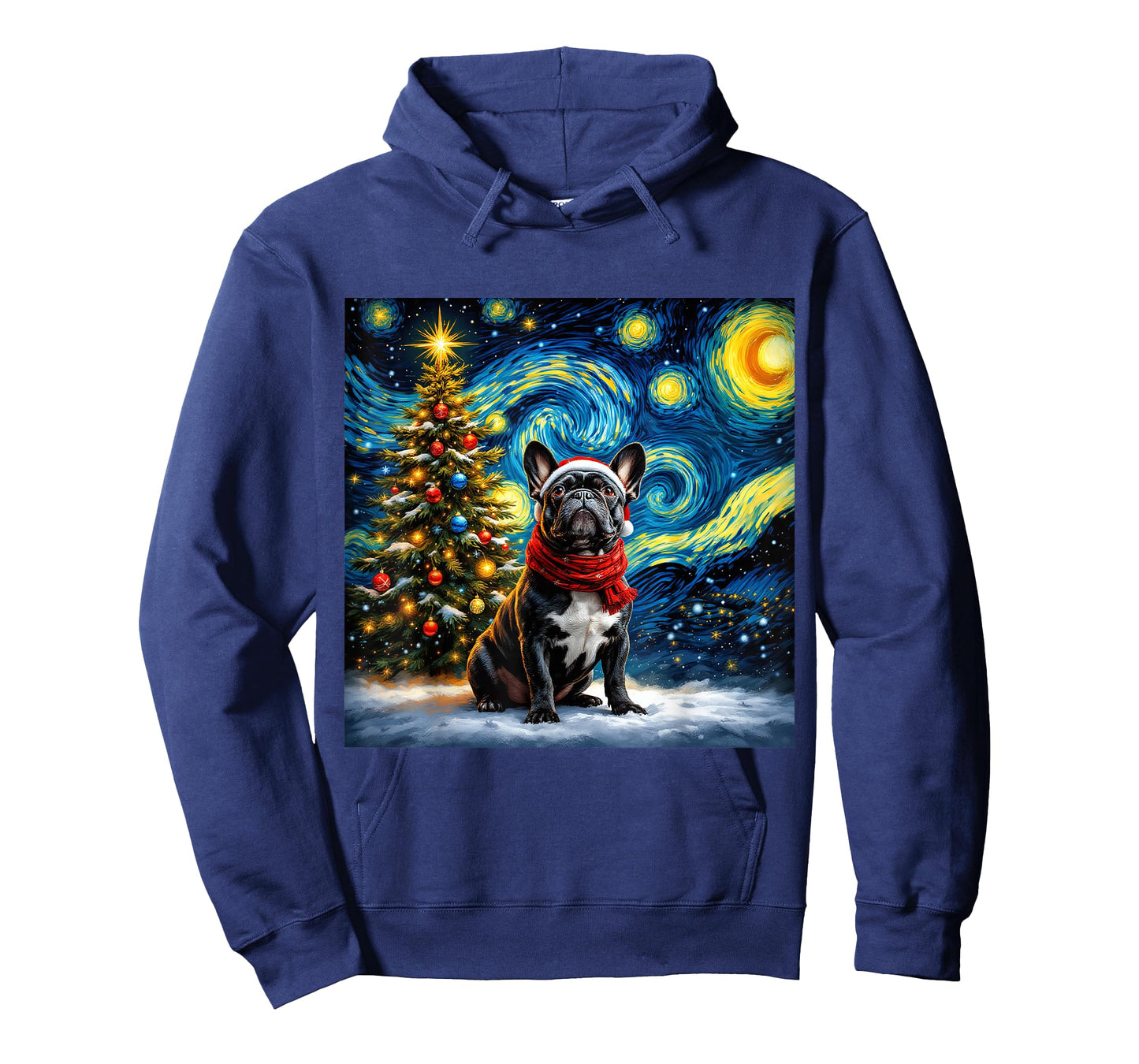 French Bulldog Starry Night Christmas Van Gogh Dog Santa Hat T-Shirt