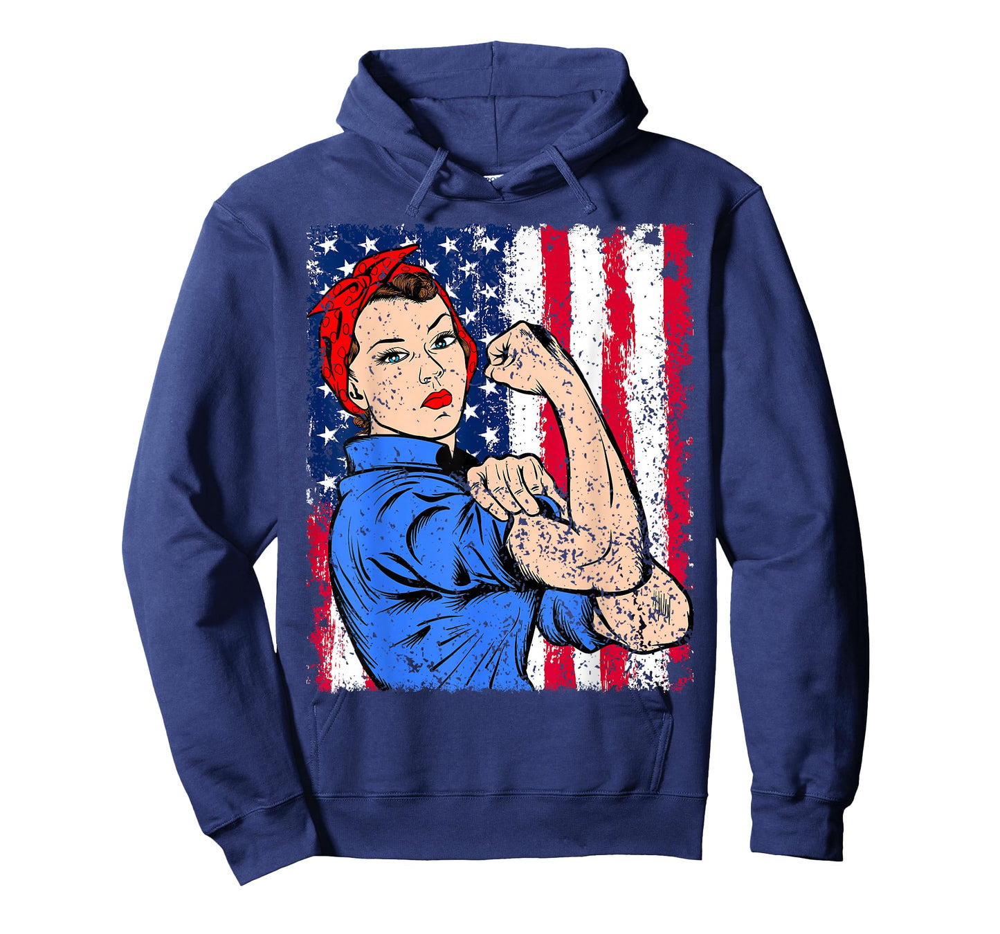 Rosie The Riveter Feminist Patriotic USA Flag 4th of July T-Shirt