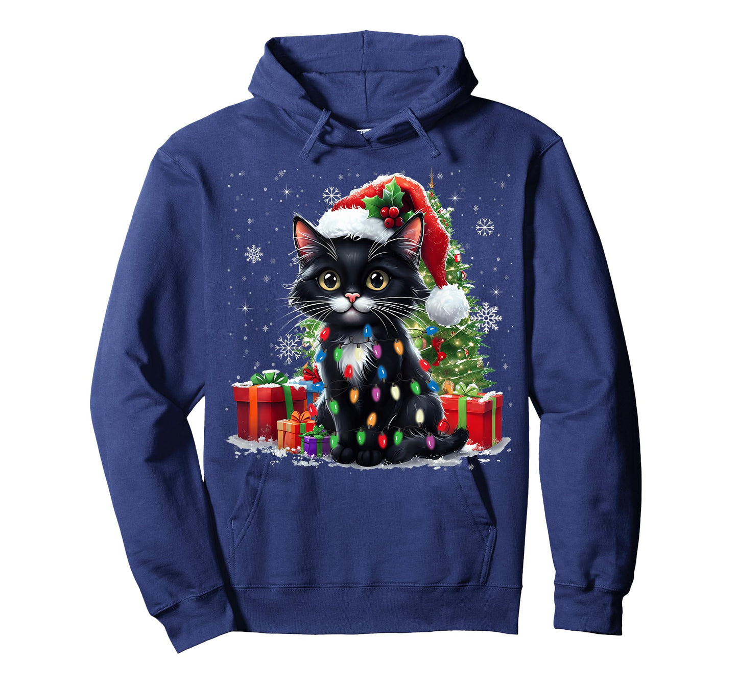 Black Cat Christmas Tree Light Cat Lover Xmas Men Women Kids T-Shirt