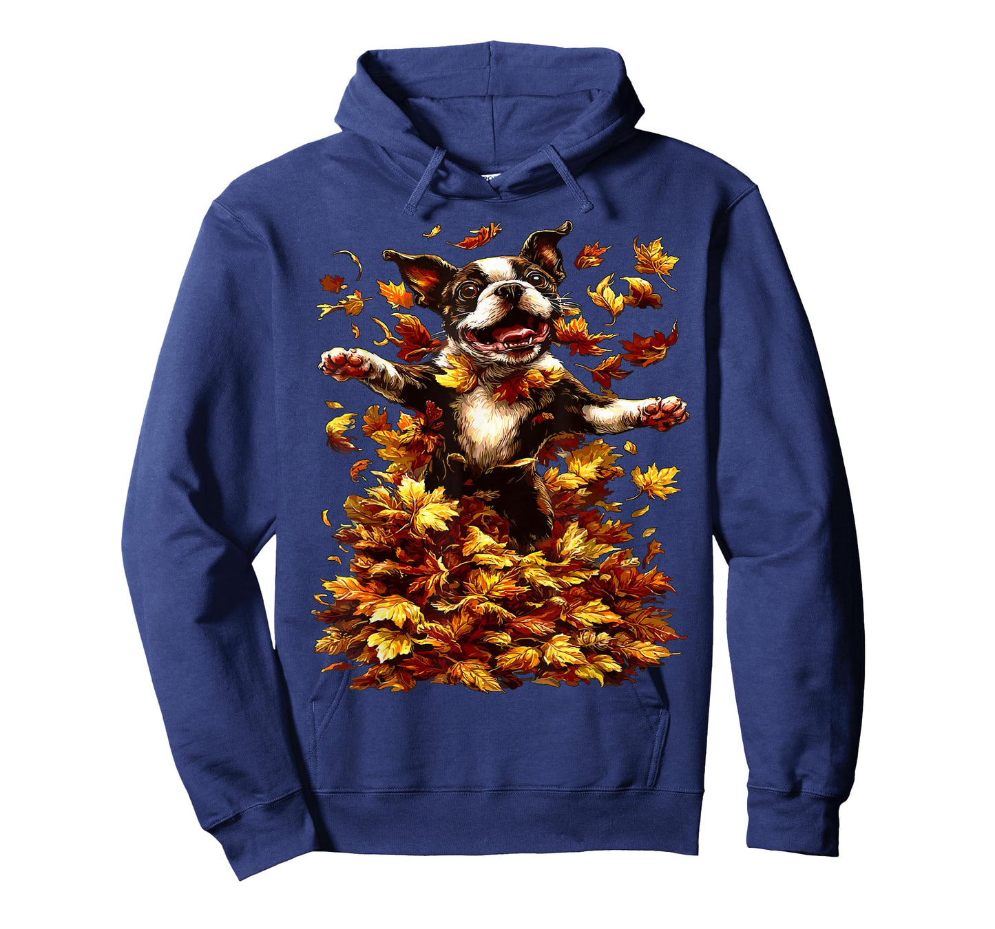 Boston Terrier with Fall Leaves Animal Autumn Aesthetic Dog T-Shirt