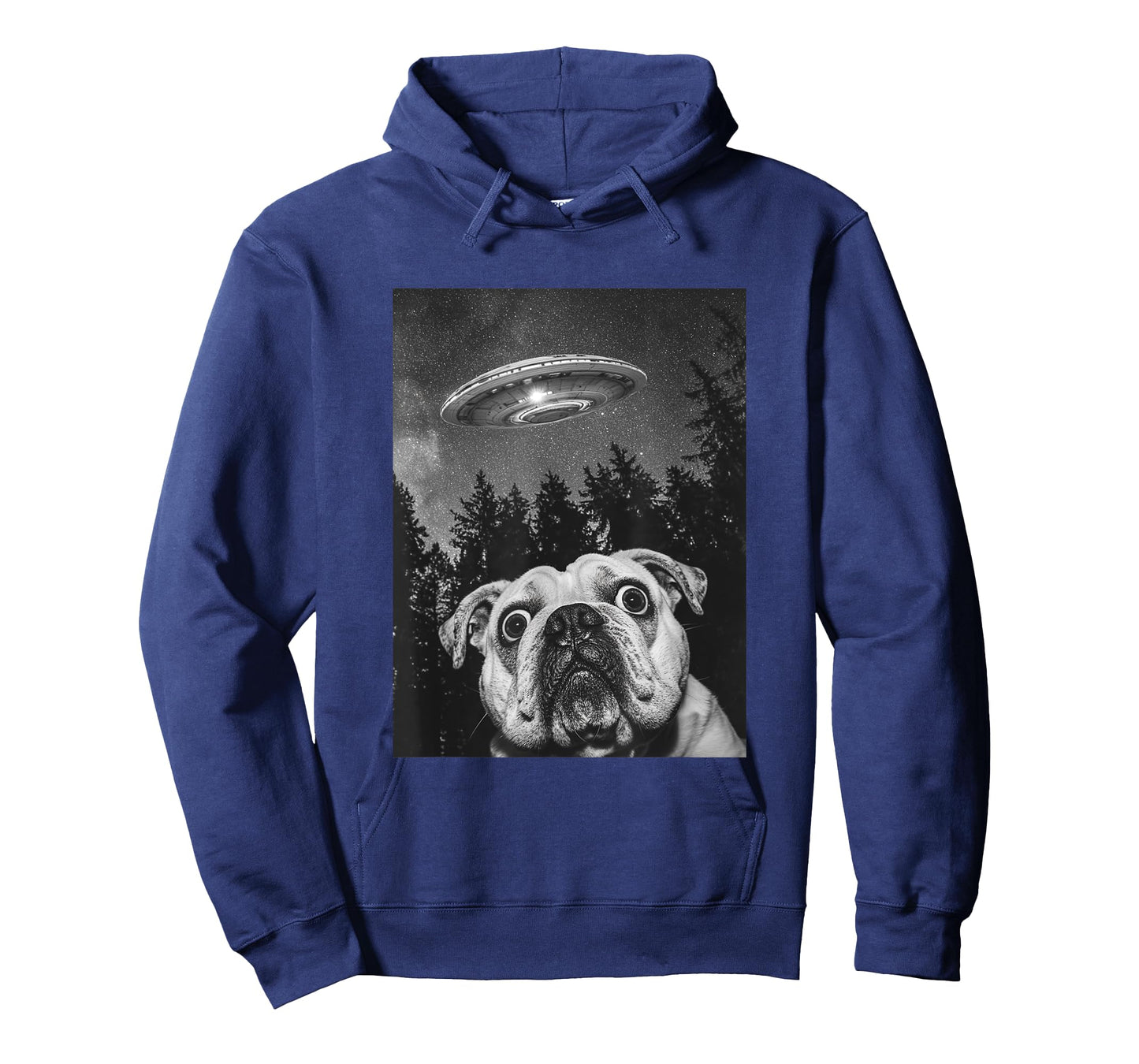 Surprised English Bulldog With Alien UFO, funny dog Men Women Girls Kids T-Shirt
