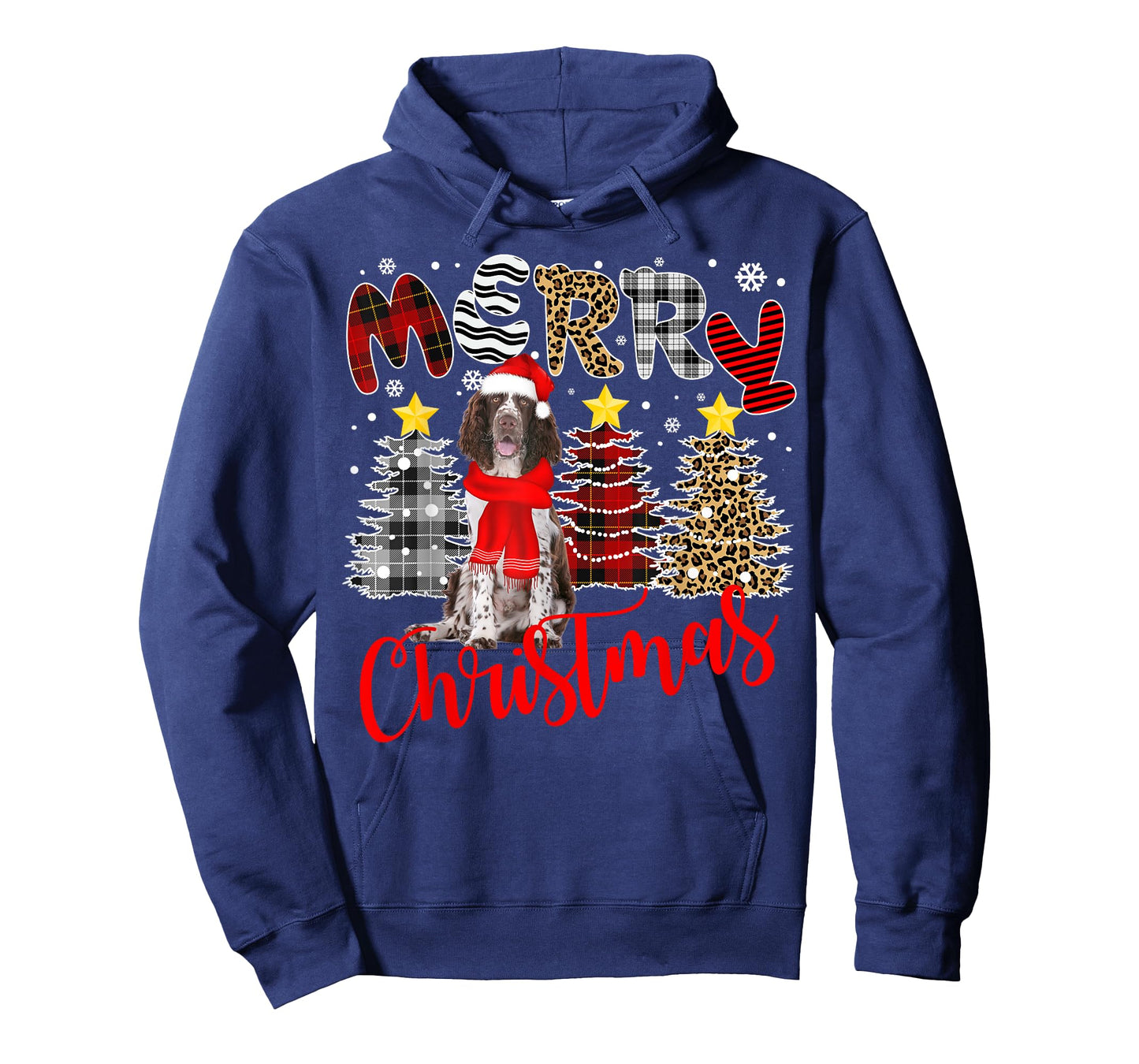 English Springer Spaniel Christmas Tree Leopard Plaid Print T-Shirt