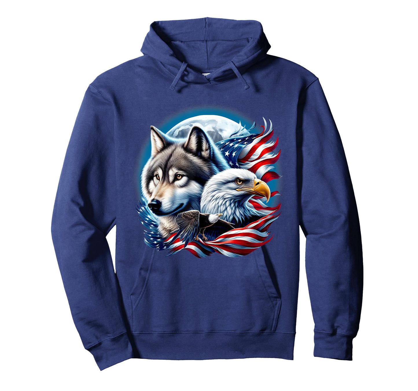 Wolf Bald Eagle American Flag Full Moon New Years Wolf Lover T-Shirt