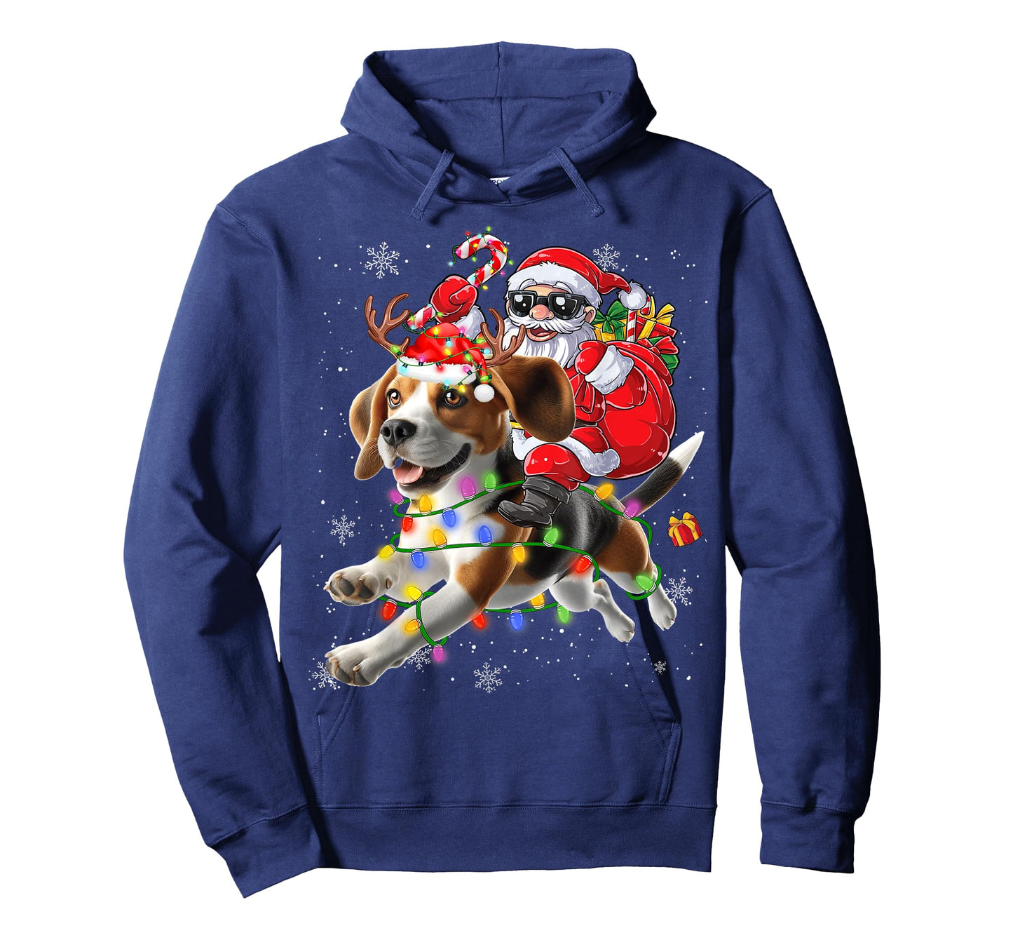 Santa Riding Beagle Christmas Lights Funny Dog Xmas T-Shirt