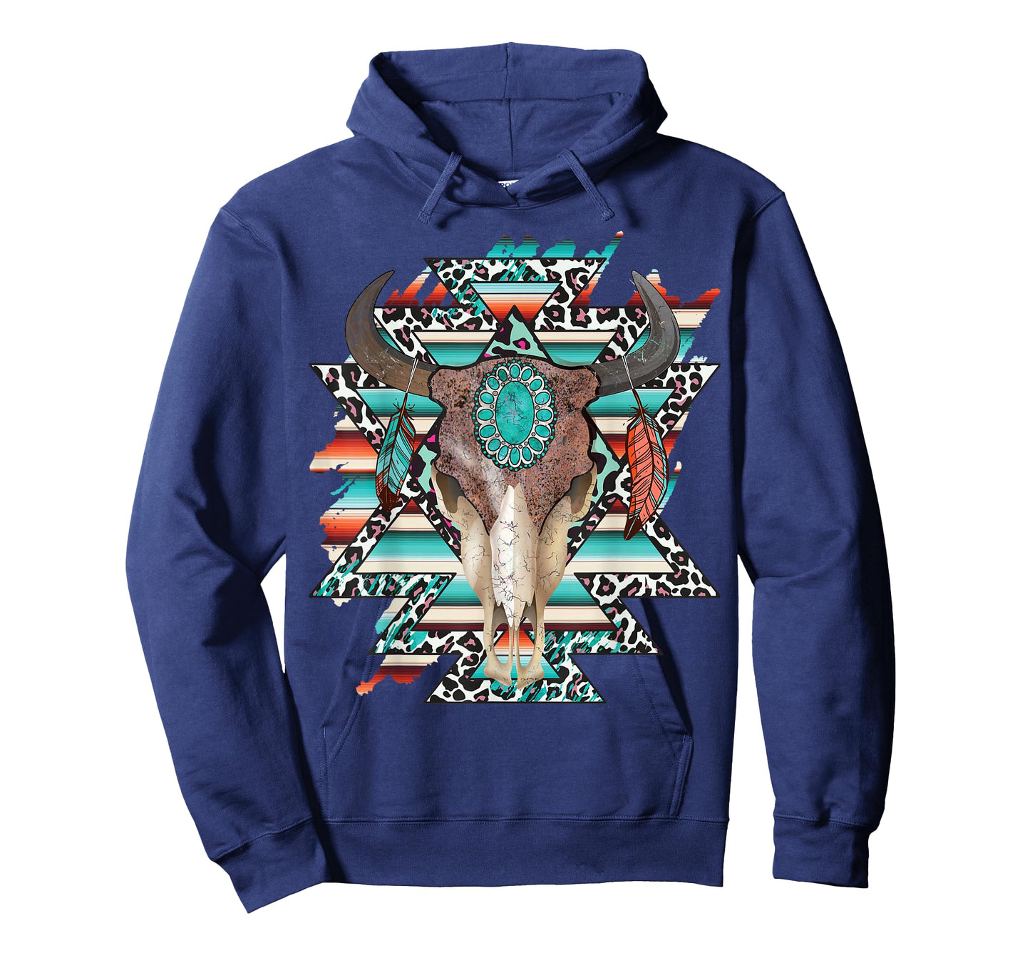 Boho Serape Turquoise Aztec Cow Bull Skull Western Cowgirl T-Shirt