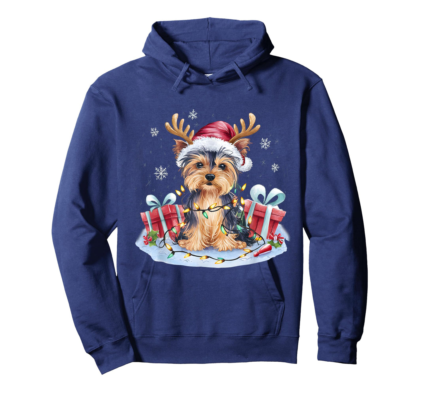 Funny Santa Yorkie Dog Reindeer Christmas Lights Dog Lover T-Shirt
