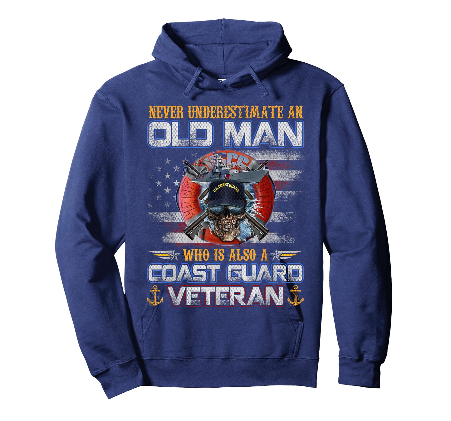 Never Underestimate an Old Man U.S Coast Guard Veteran Flag T-Shirt