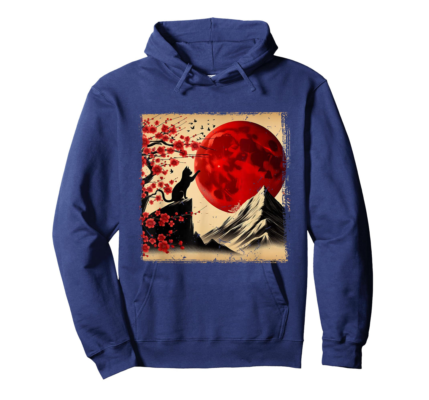 Cat Silhouette Cherry Blossoms Red Moon Japanese T-Shirt