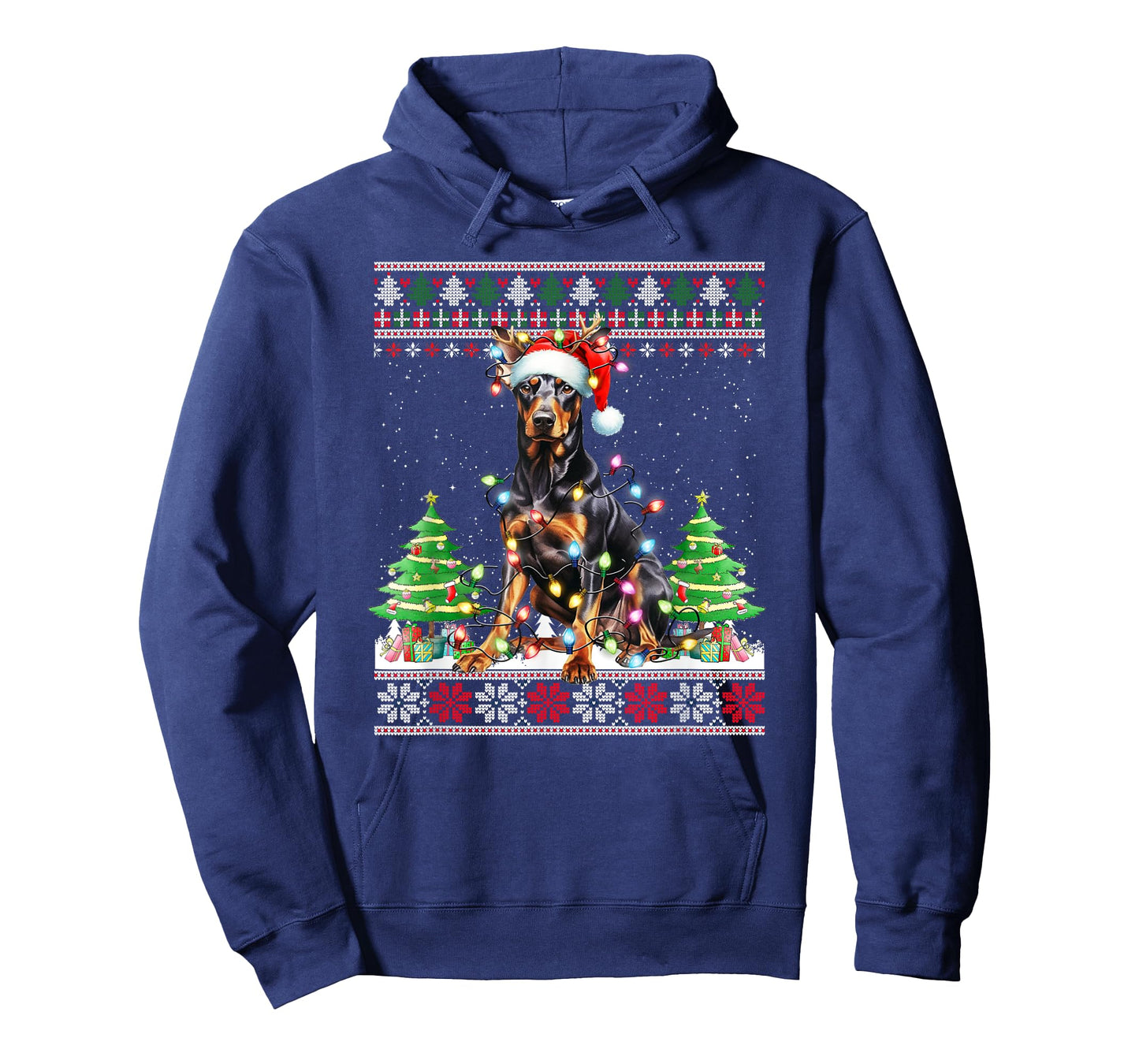 Doberman Dog Reindeer Christmas Lights T-Shirt
