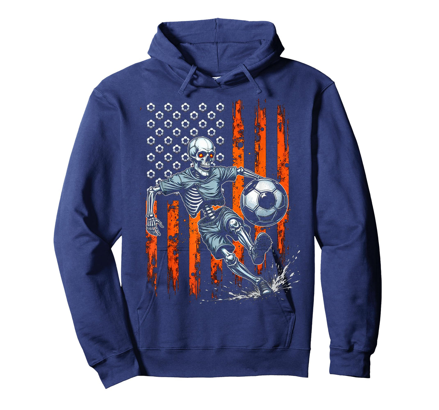 Retro Skeleton Playing Soccer USA Flag Spooky Halloween 2025 T-Shirt