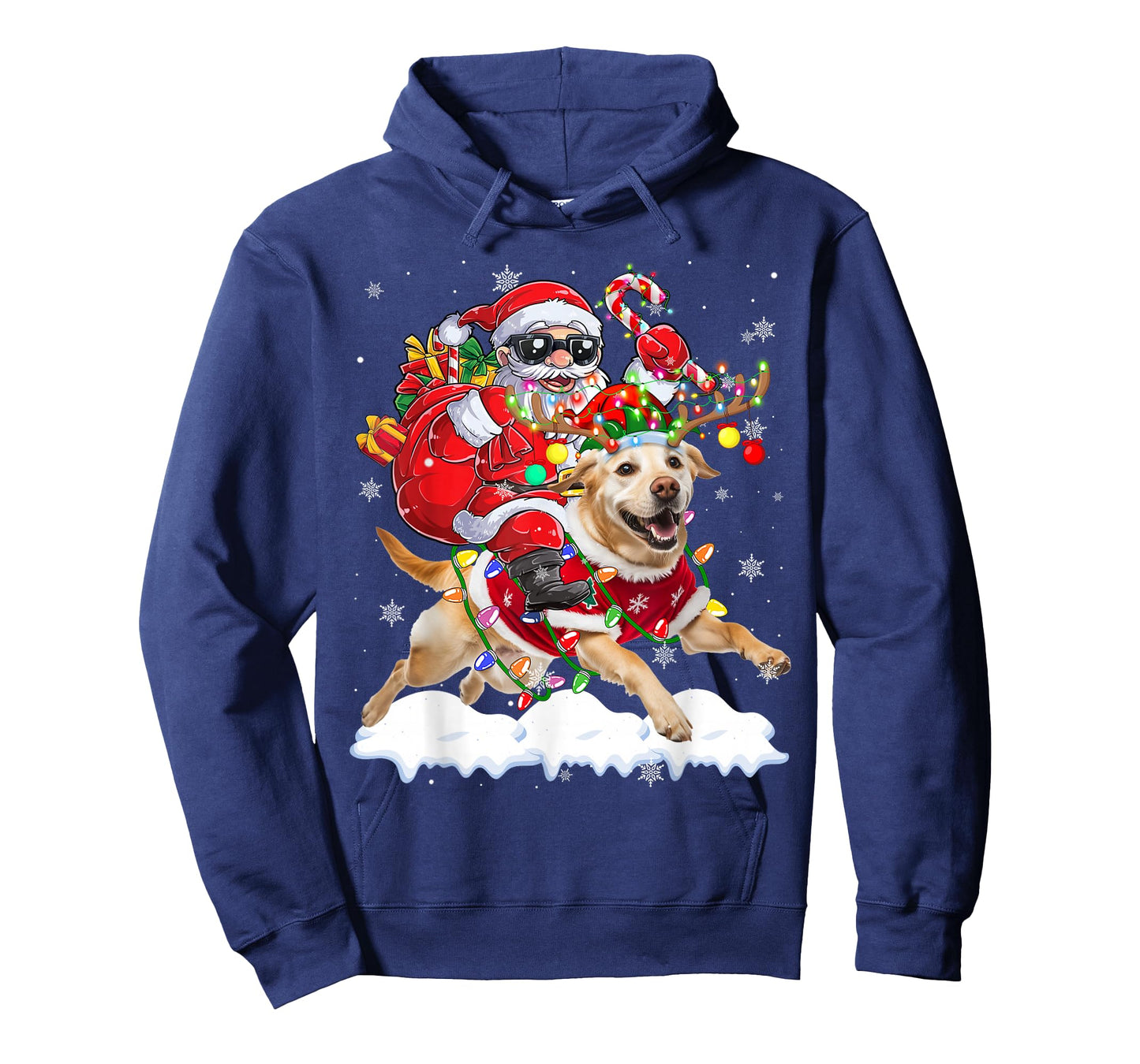 Santa Riding Labrador Retriever Christmas Lights Dog Xmas T-Shirt