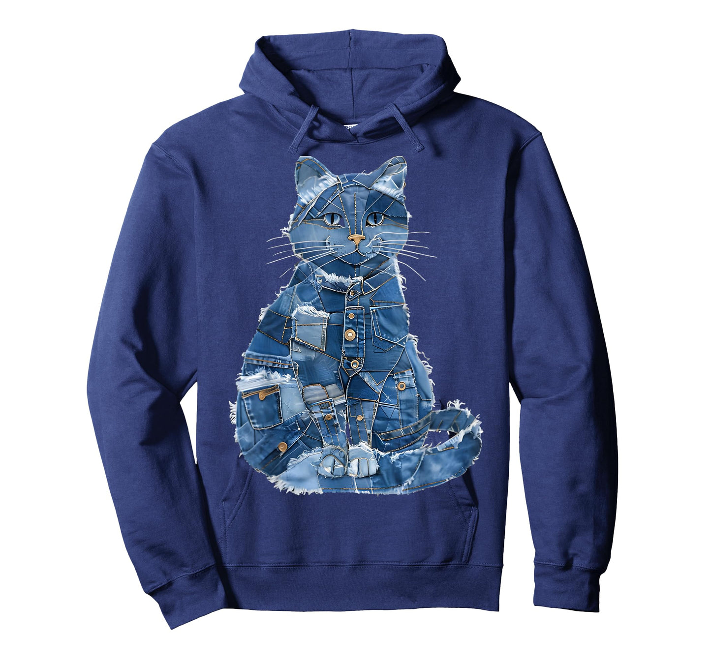Retro Cat Pattern Denim Patchwork Graphic Art T-Shirt