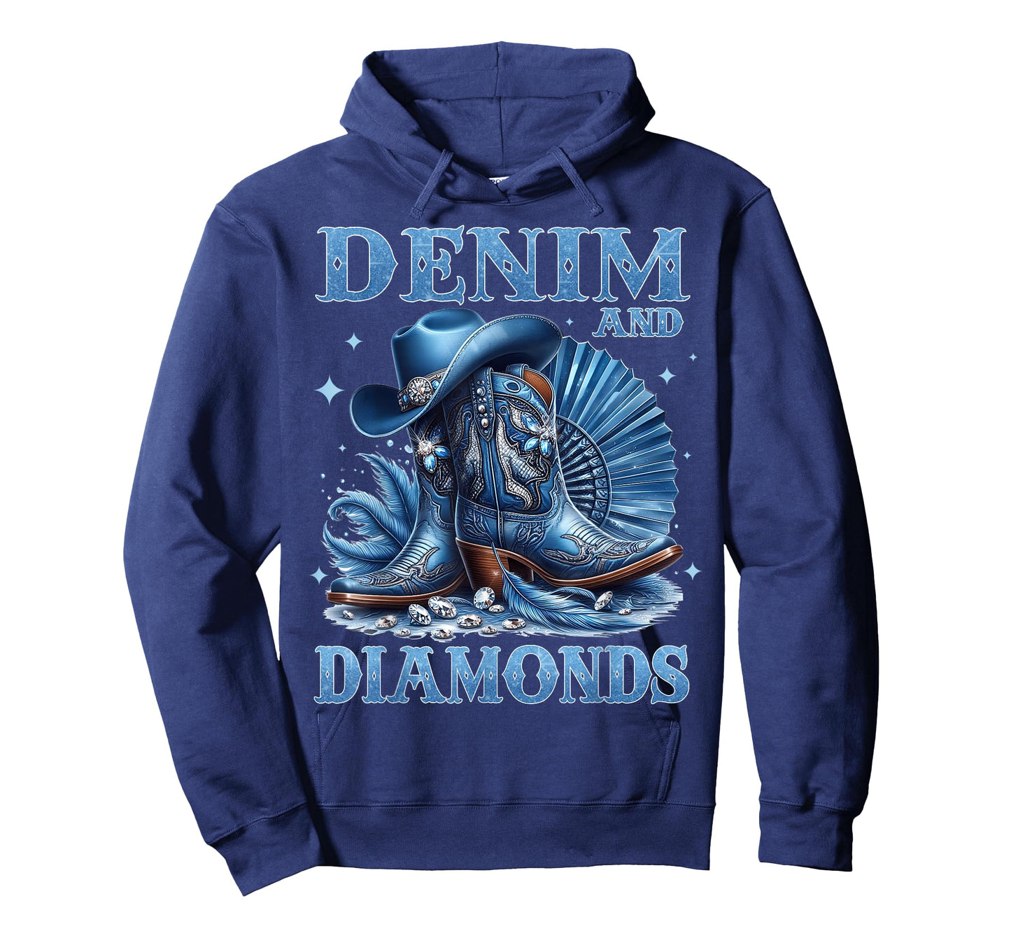 Country Western Cowboy Cowgirl Boots Hat Denim and Diamonds T-Shirt