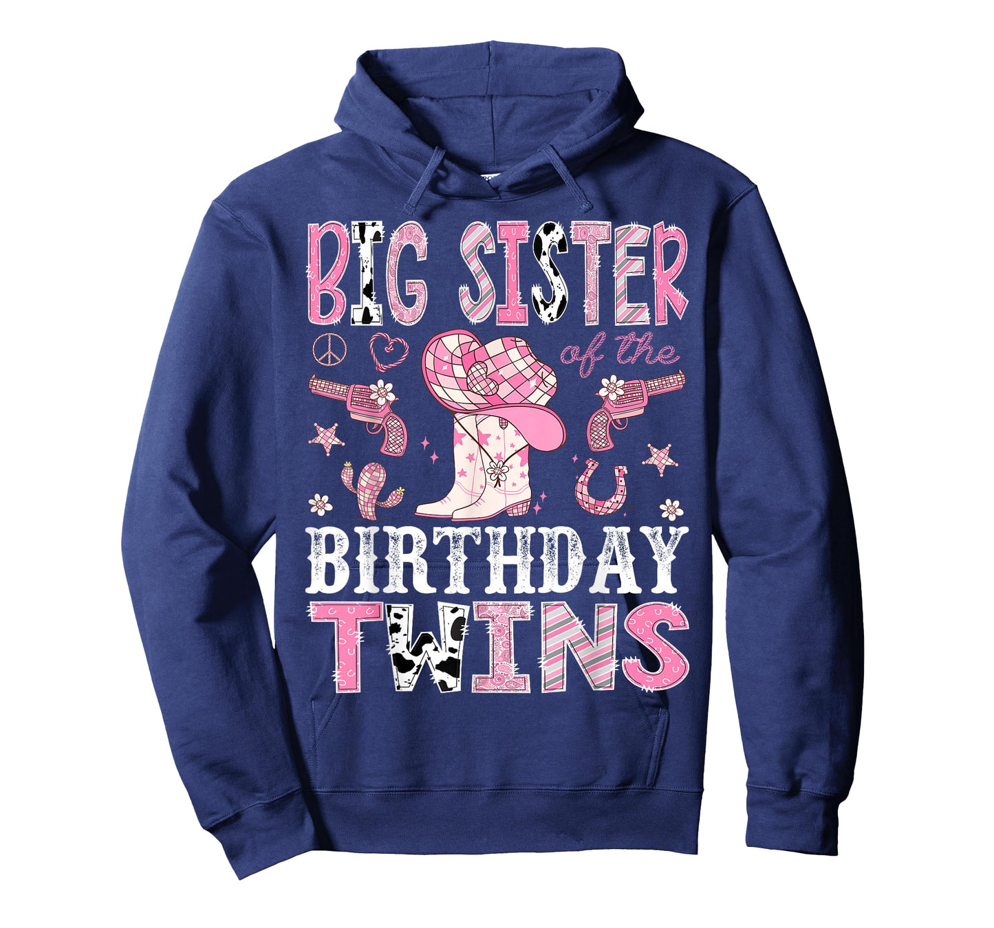 Big Sister of The Birthday Twins Pink Rodeo Cowgirl Western T-Shirt