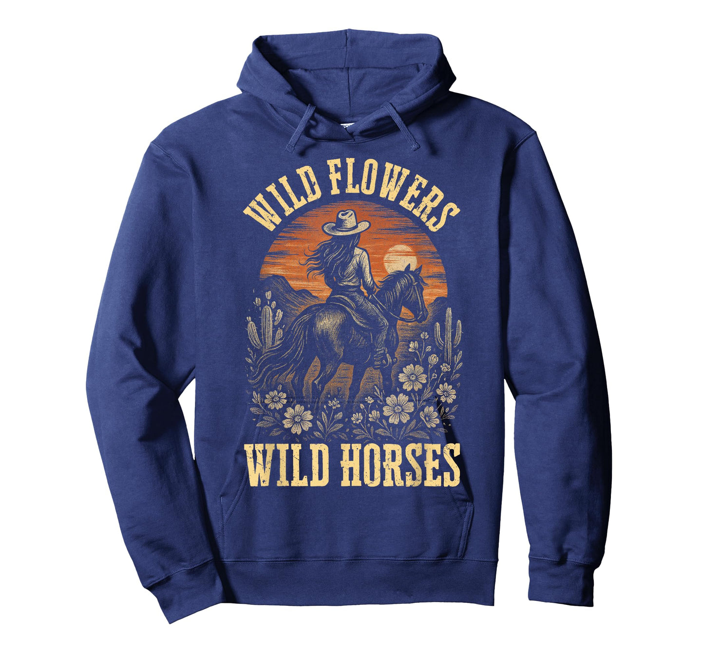 Retro Southern Sunset Wild Cowgirl Flowers - Wild Horses T-Shirt