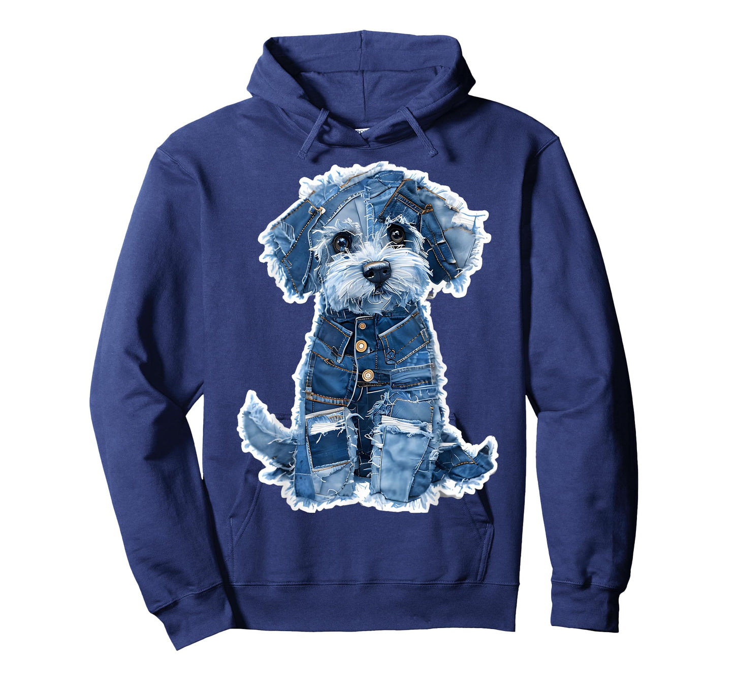 Retro Dog Pattern Denim Patchwork Graphic Art T-Shirt