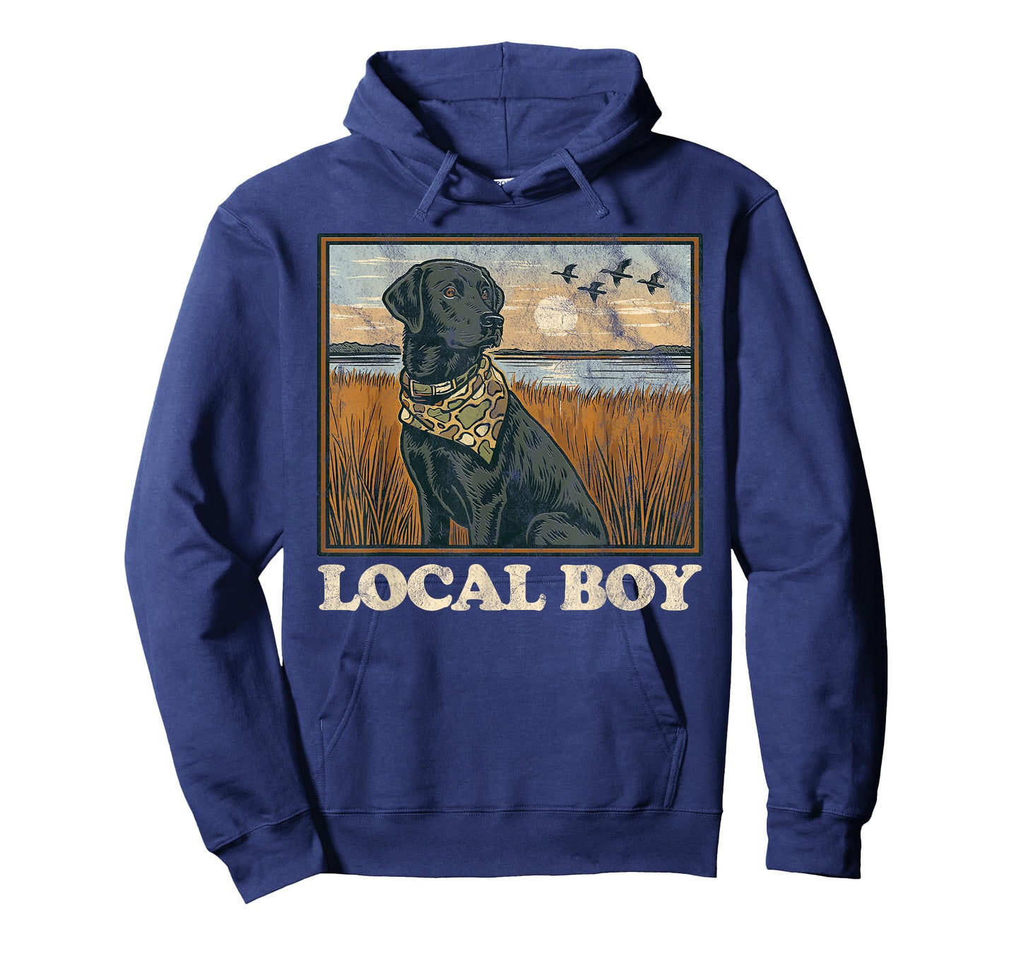 Local Boy Black Lab Hunting Dog Marsh Scene Sunset Vintage T-Shirt