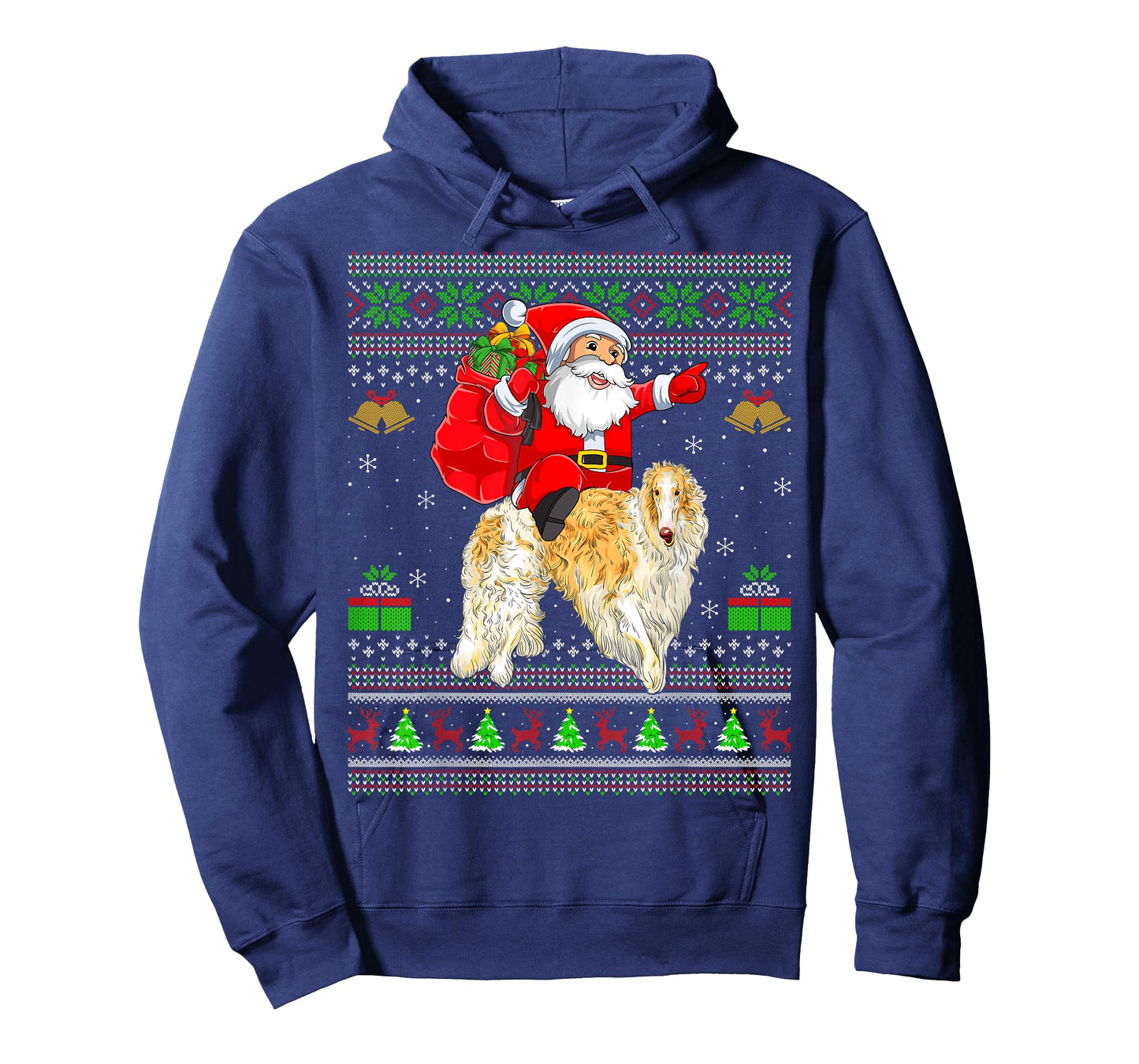 Ugly Xmas Sweater Funny Santa Riding Borzoi Dog Christmas T-Shirt