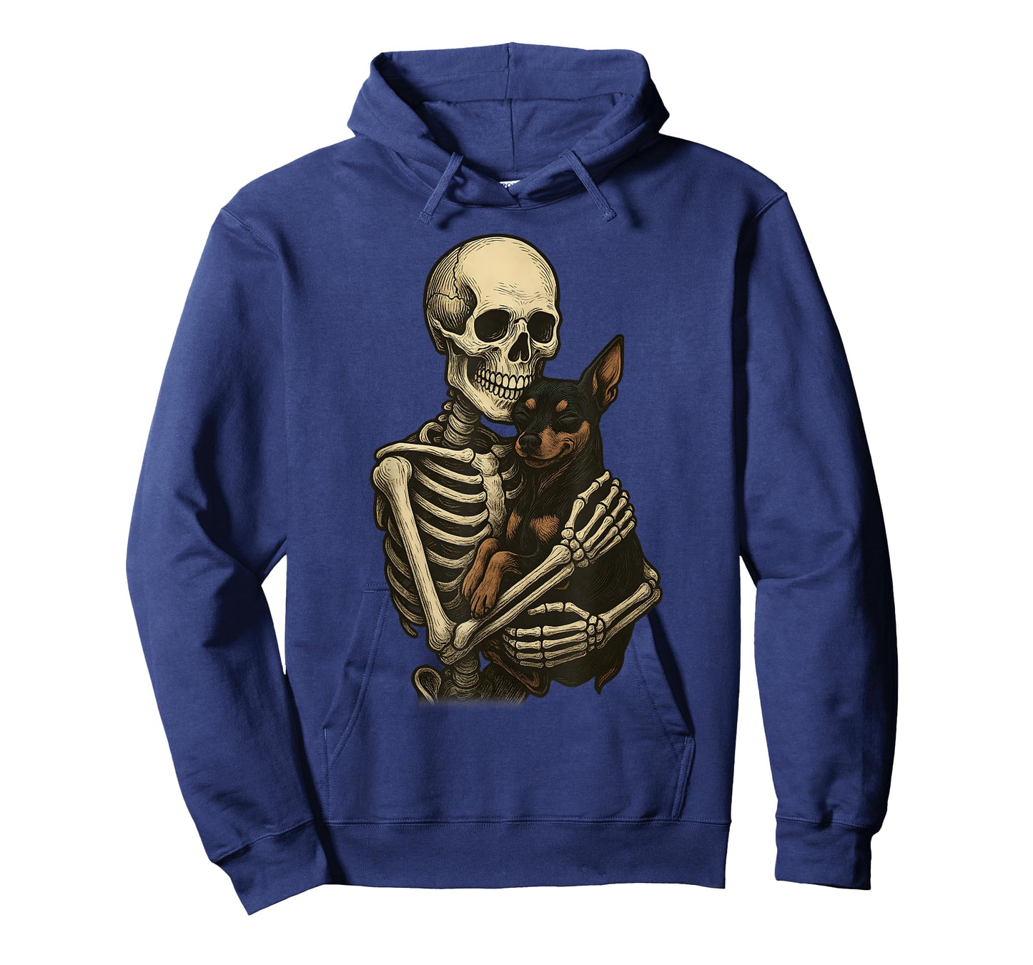 Skeleton Hugging Dog Miniature Pinscher Funny Halloween T-Shirt