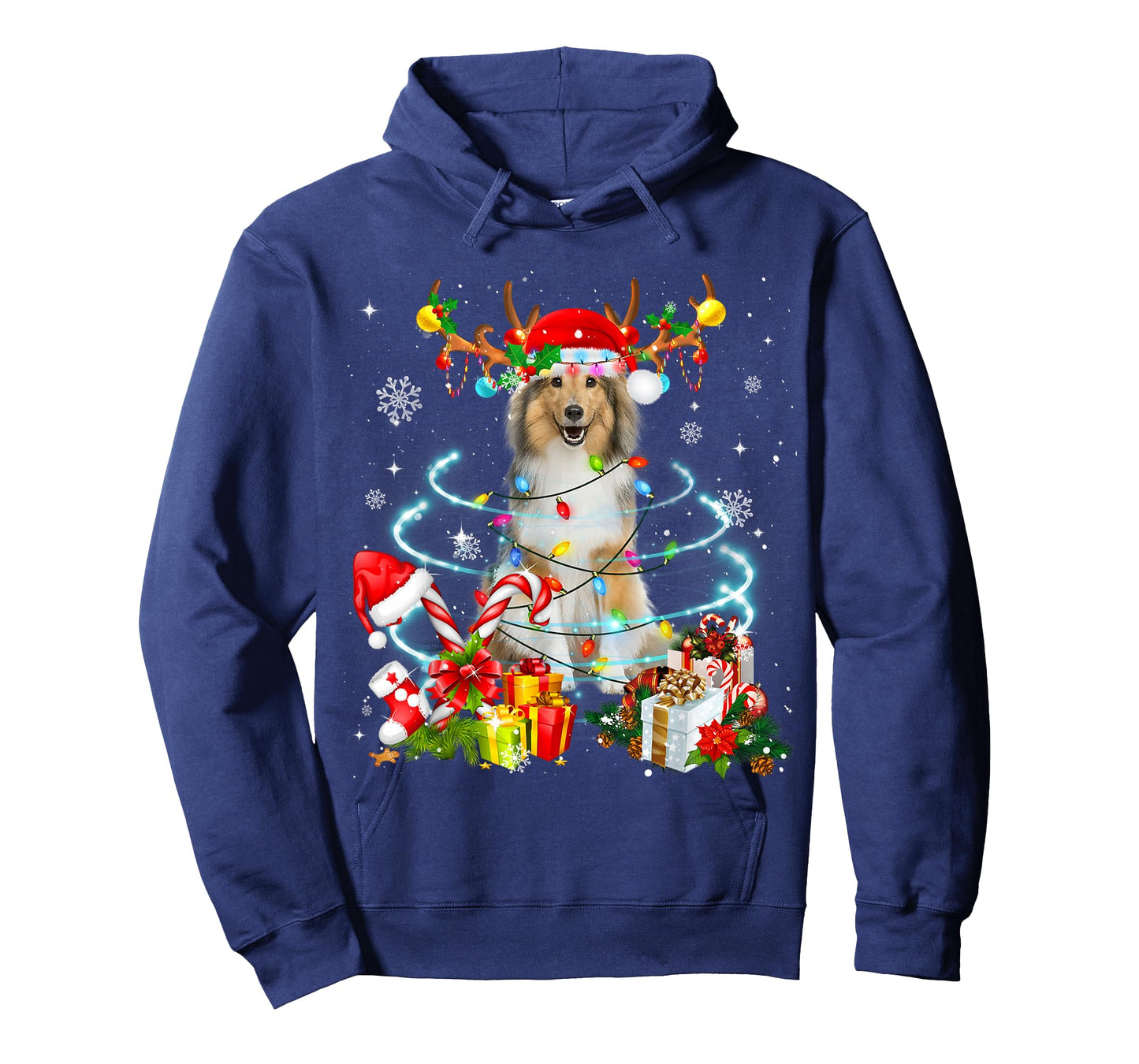 Sheltie Reindeer Christmas Tree Lights Pajama Dog Xmas T-Shirt