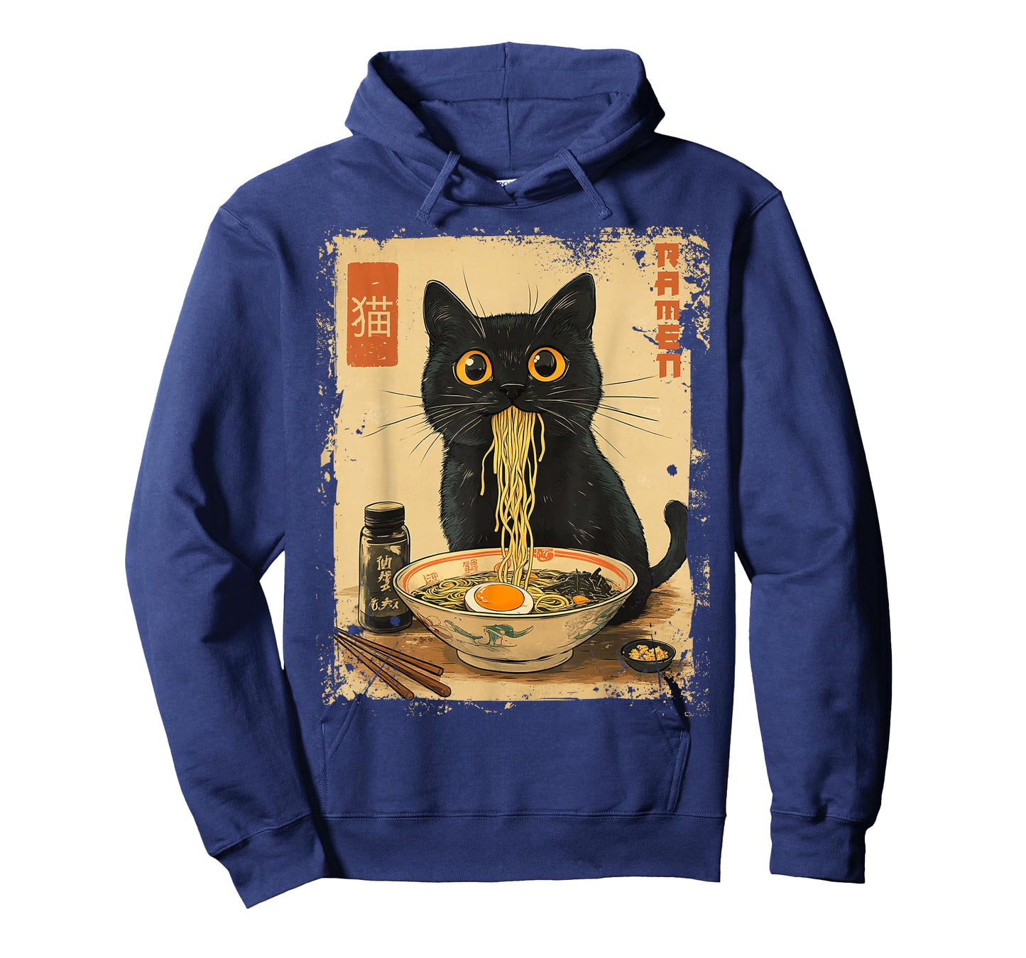 Dirhame Funny Japanese Cat Ramen Anime Kawaii Cat Eating Ramen Noodles T-Shirt, Unisex-Adults, Anime Fans, Girls, Young Females, Black, Small, Short Sleeve, T-Shirt