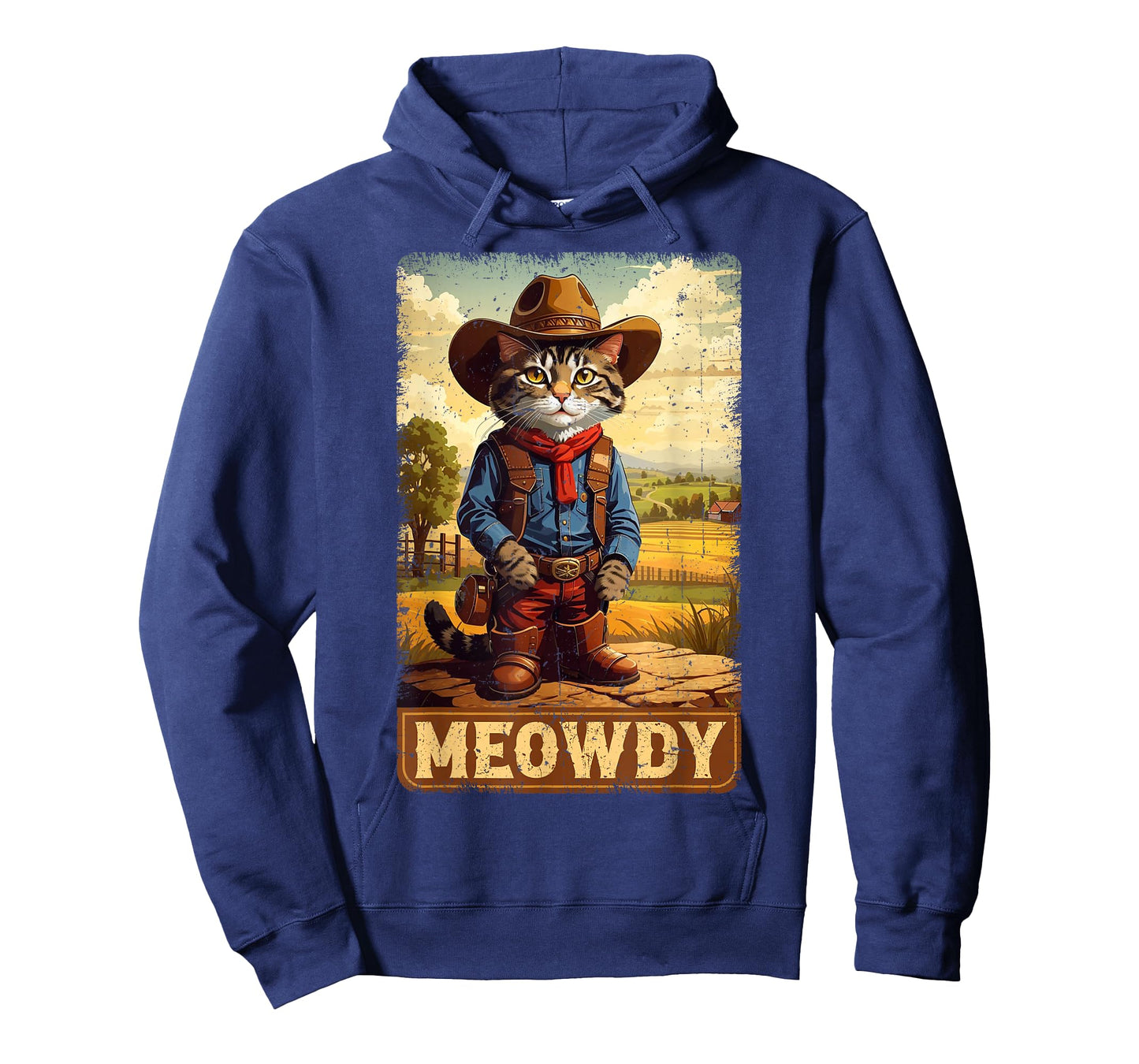 Meowdy Funny Country Side Cat Hat Vintage Cowboy Cat T-Shirt