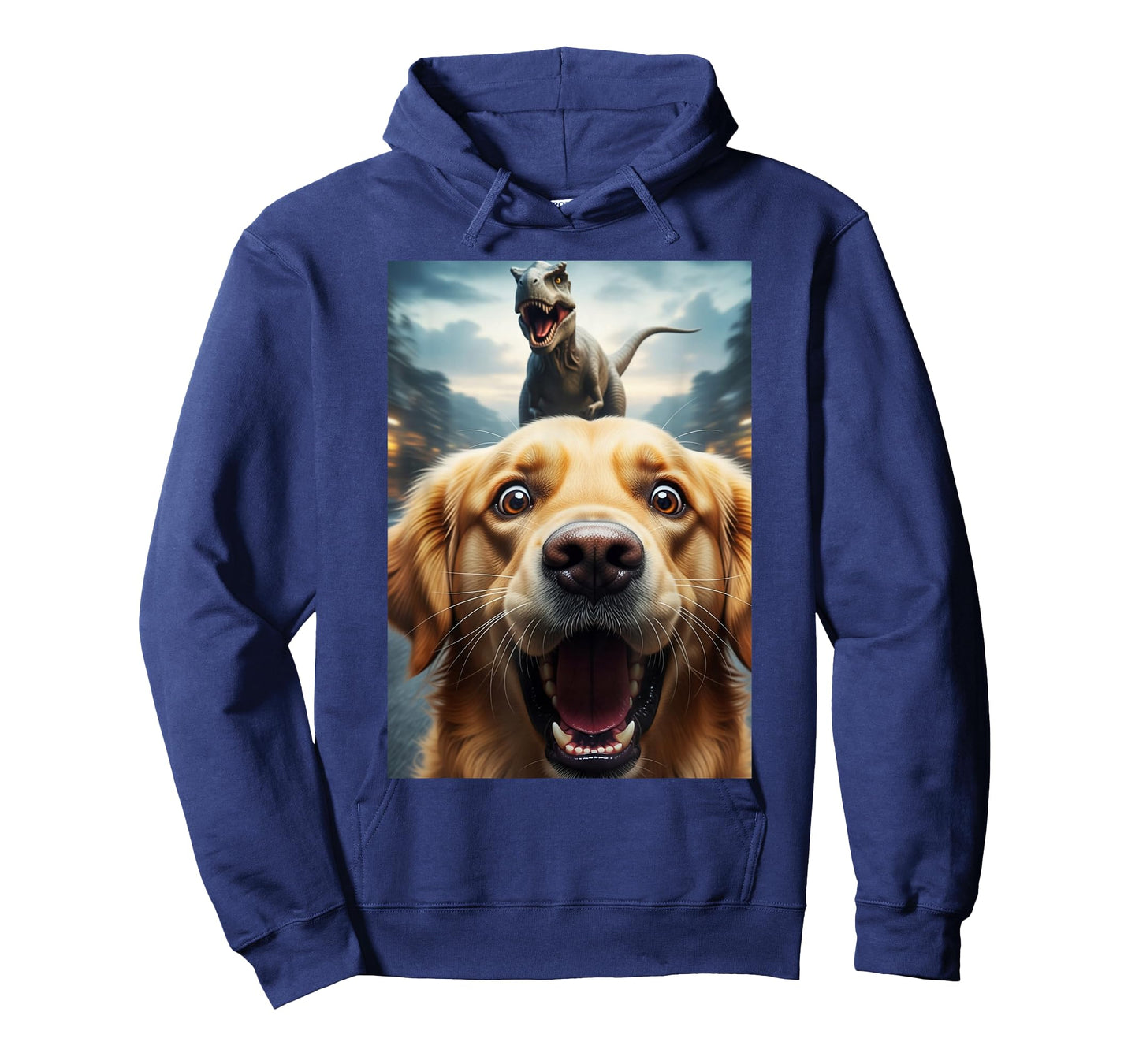 Funny Golden Retriever Dog Selfie with T-Rex Women Men Kids T-Shirt