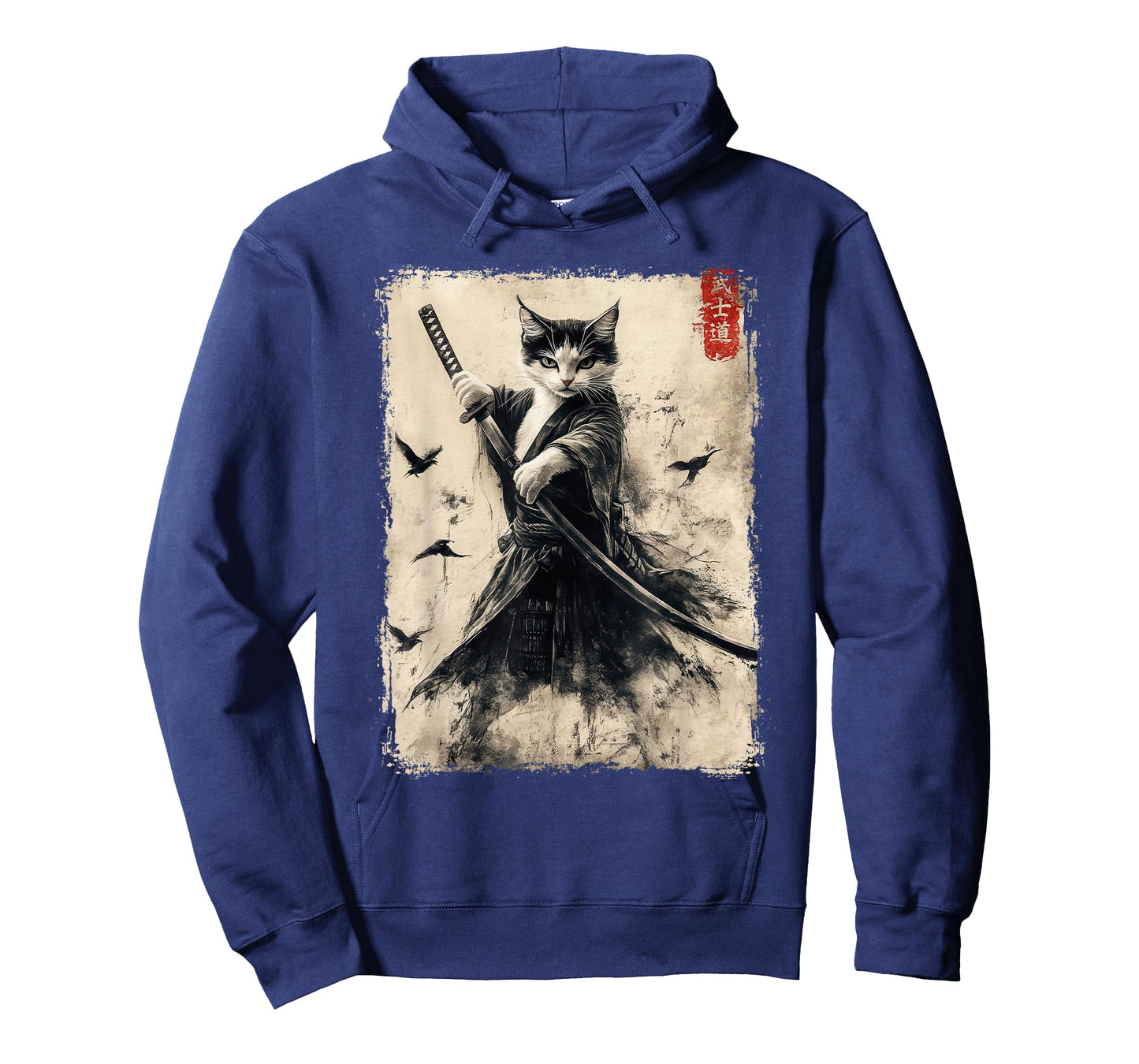 Samurai Cat Graphic Tee Warrior Vintage Japanese Art Anime T-Shirt