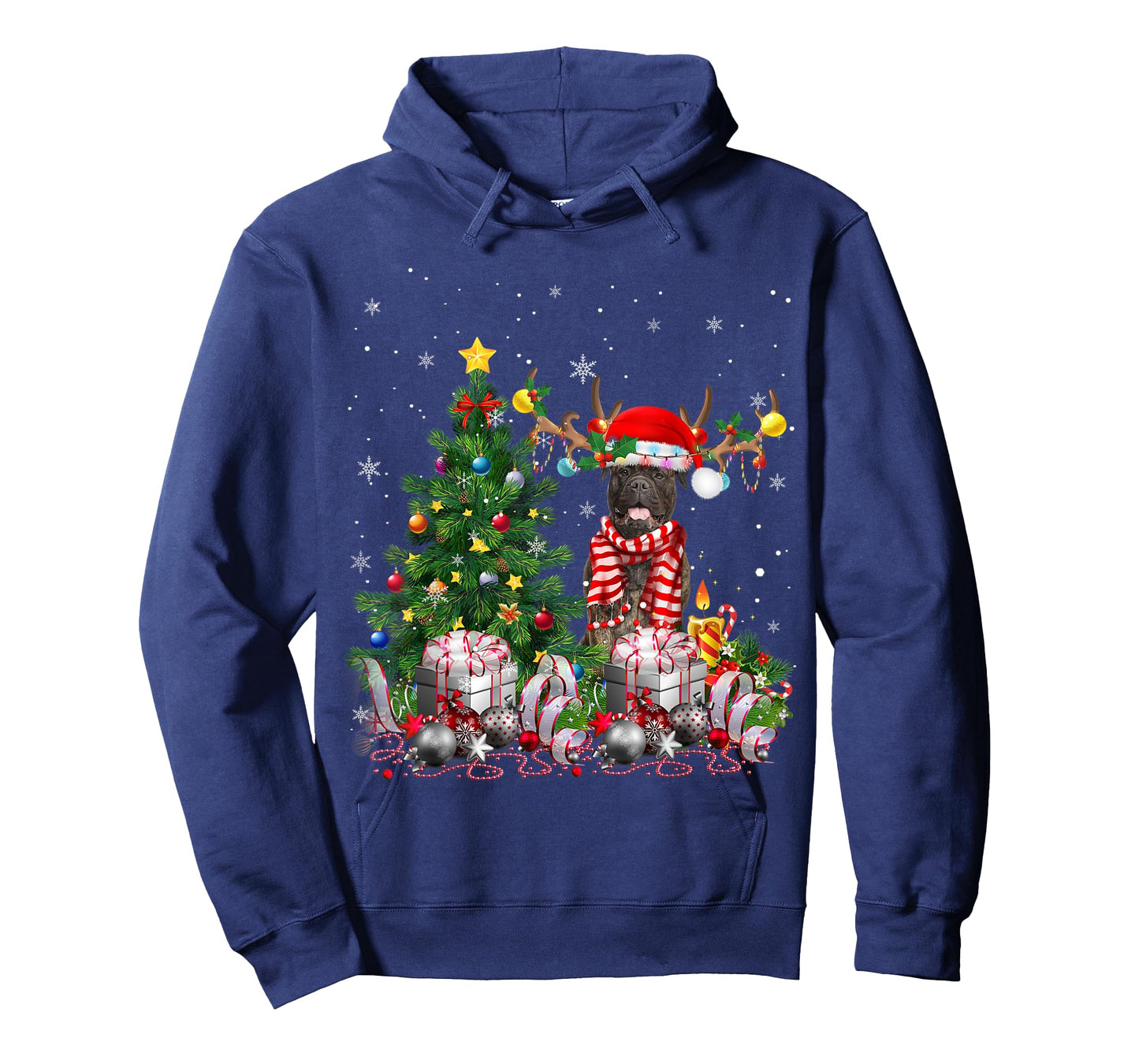 Bull Mastiff Dog Christmas Tree Lights Santa Pajamas Xmas T-Shirt