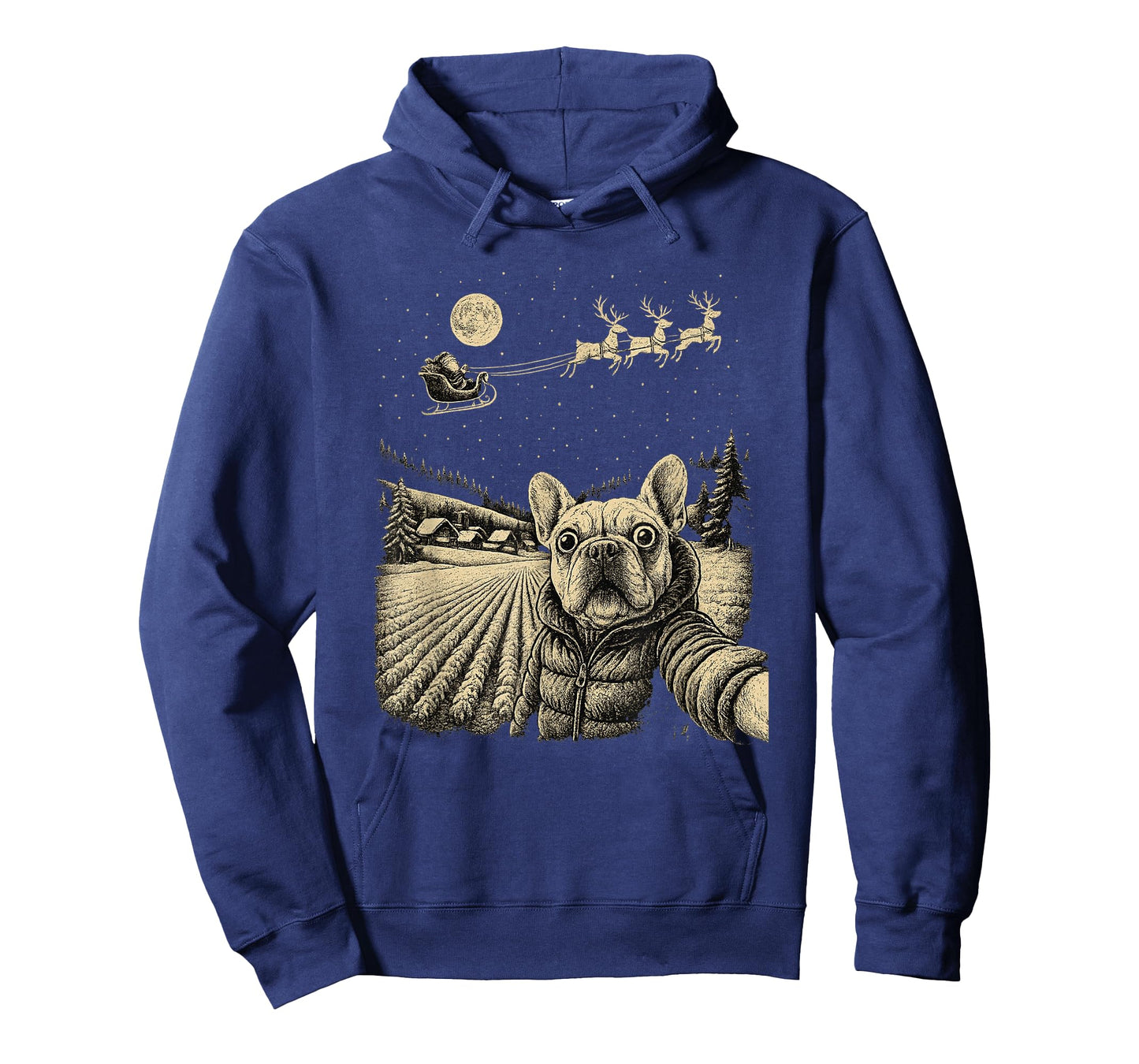 Funny French Bulldog Christmas Selfie with Santa Sleigh T-Shirt