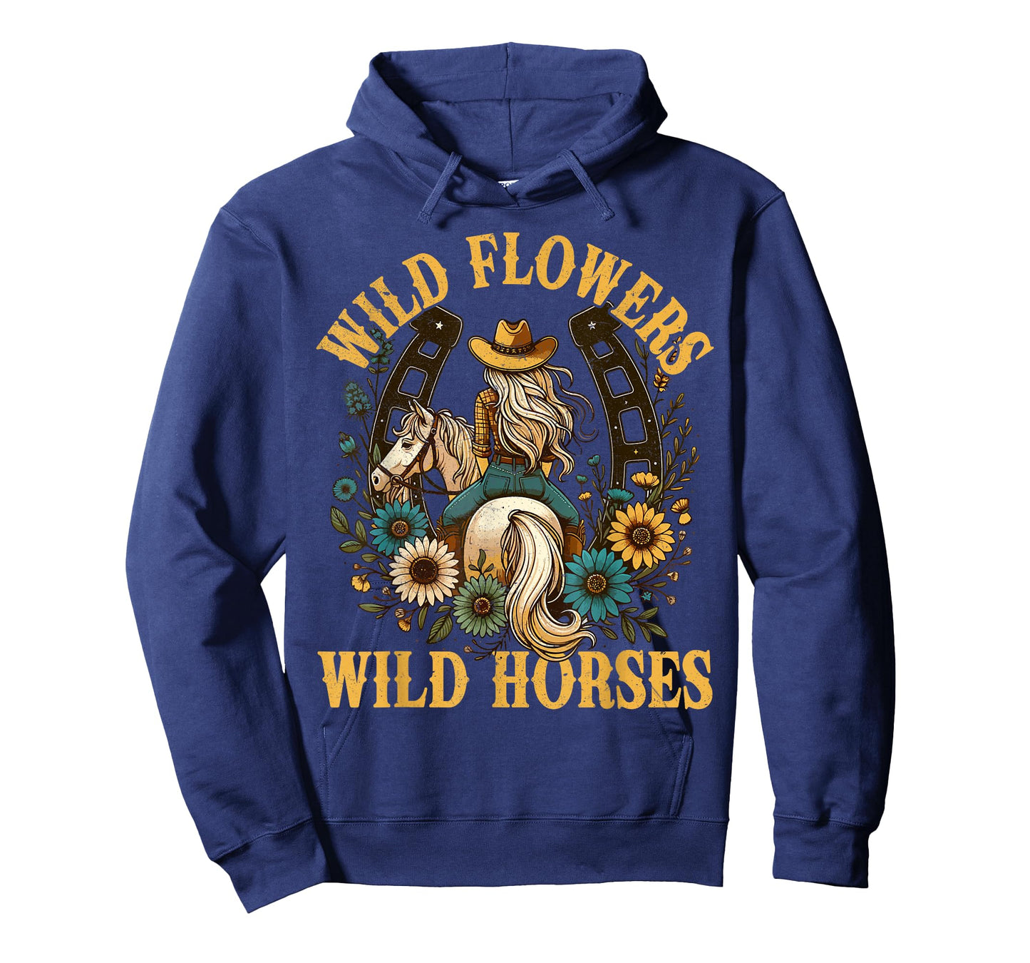 Retro Southern Sunset Cowgirl Wild Flowers - Wild Horses T-Shirt