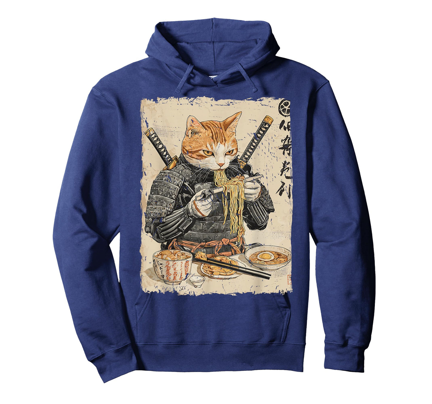 Samurai Cat Loves Ramen Funny Anime Japanese Artwork Samurai T-Shirt