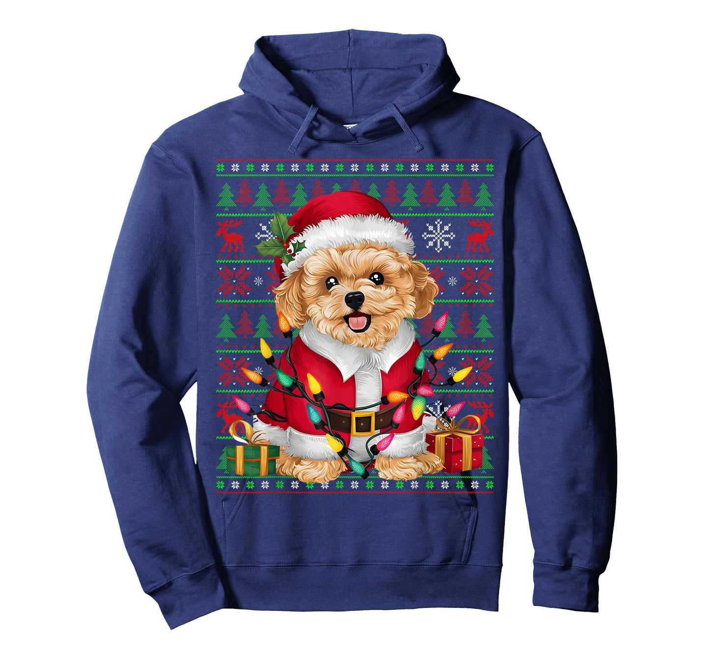 Maltipoo Dog Xmas Lights Ugly Santa Maltipoo Christmas T-Shirt