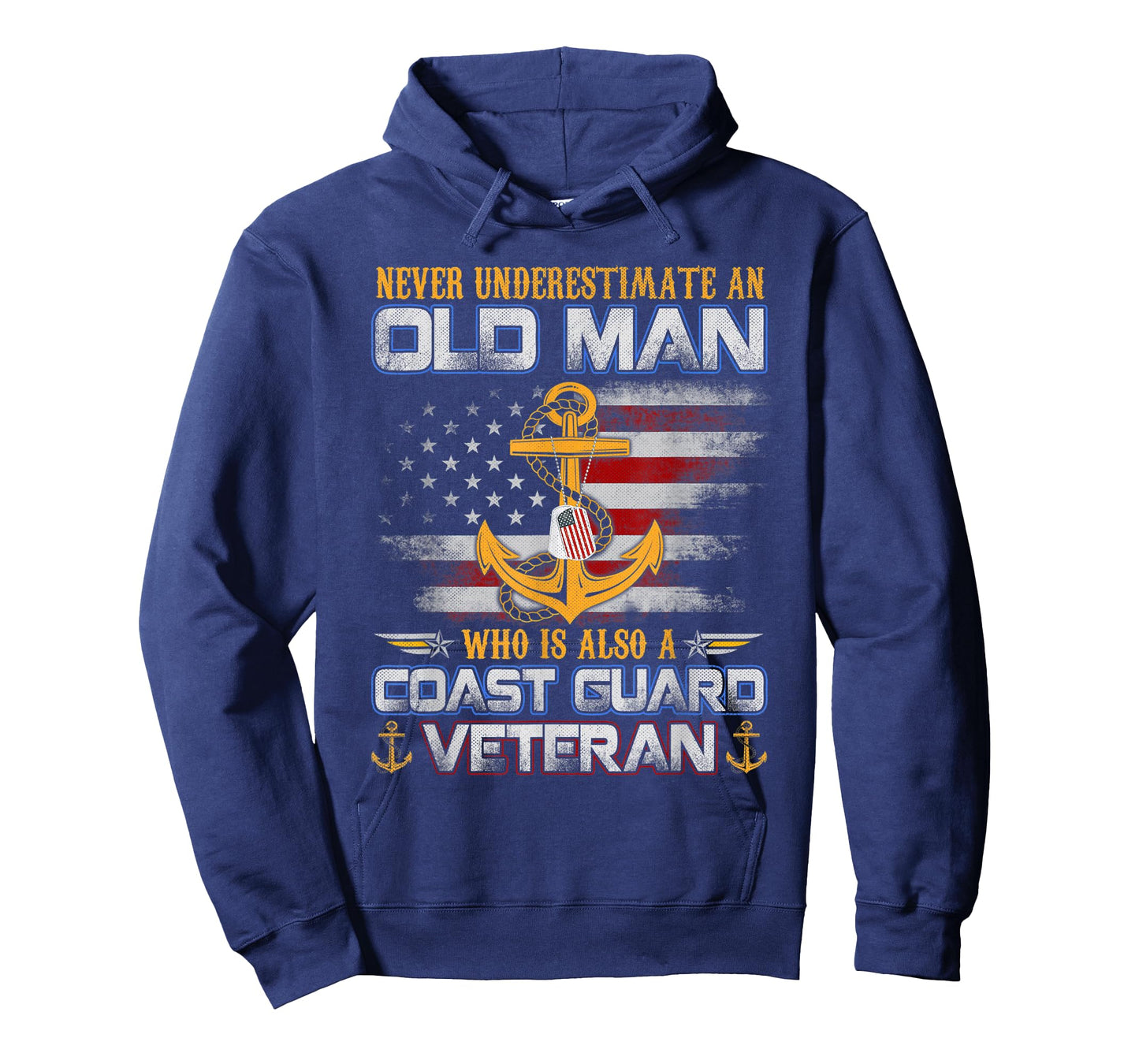 Never Underestimate Old Man U.S. Coast Guard Veteran Flag T-Shirt