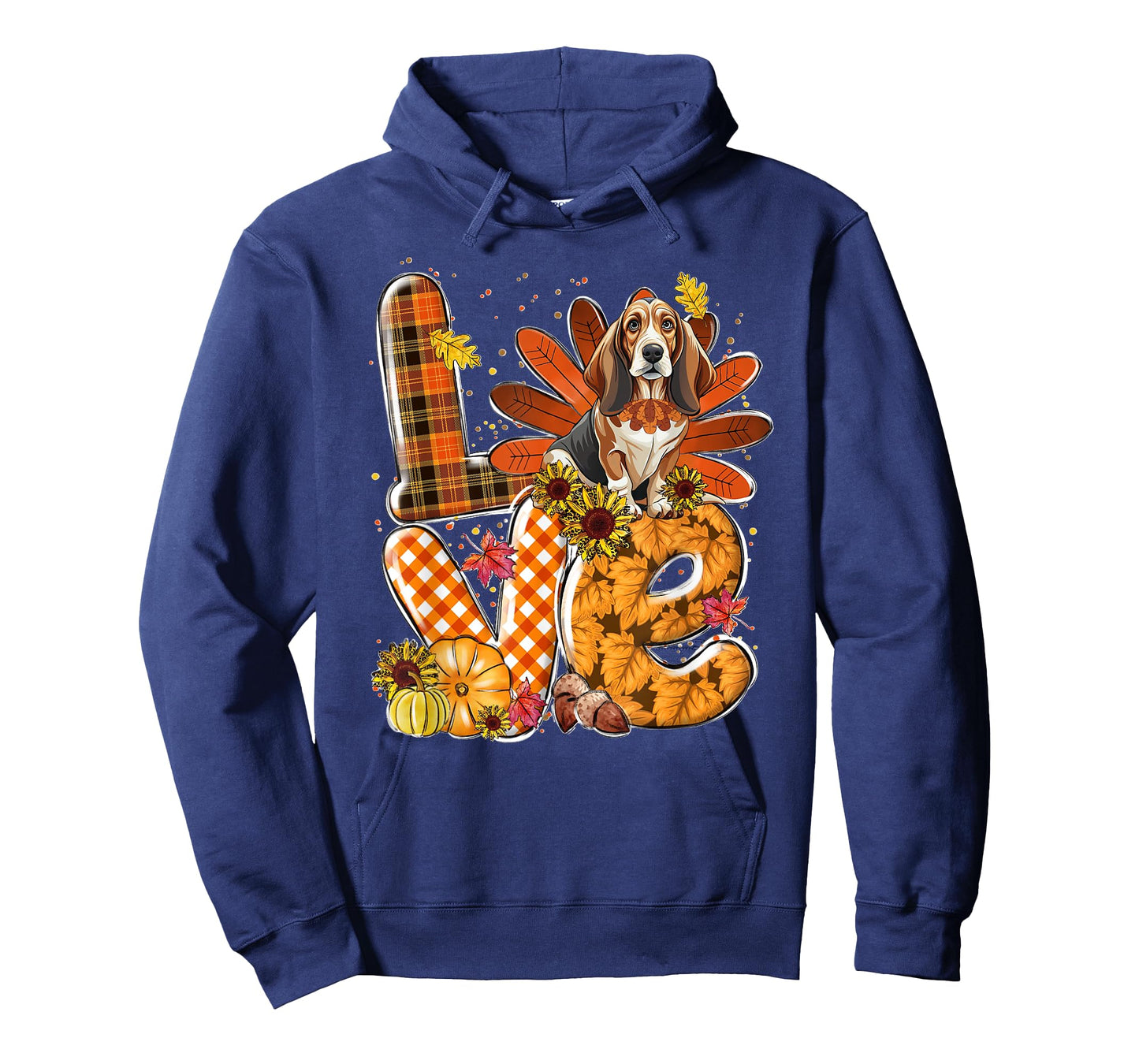 LOVE Thanksgiving Cute Basset Hound turkey Pumpkin Fall T-Shirt