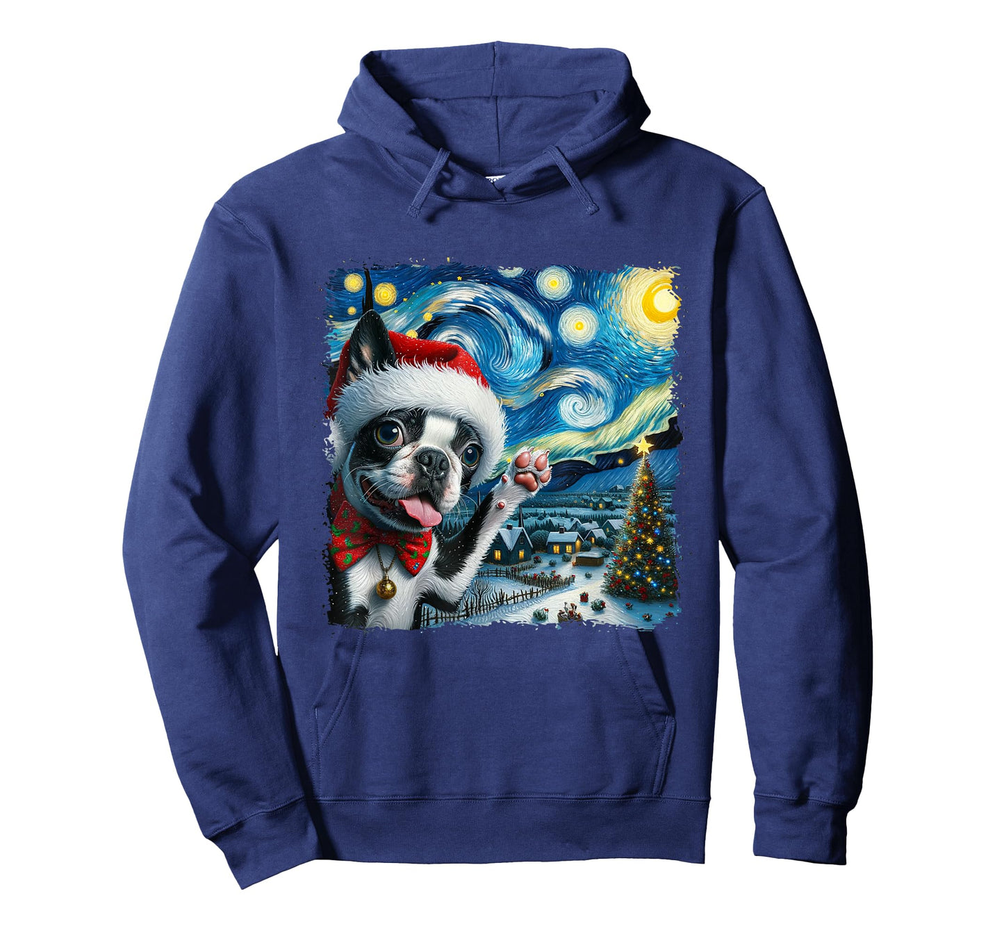 Boston Terrier Santa Starry Night Van Gogh Christmas Dog Men Women Kids T-Shirt