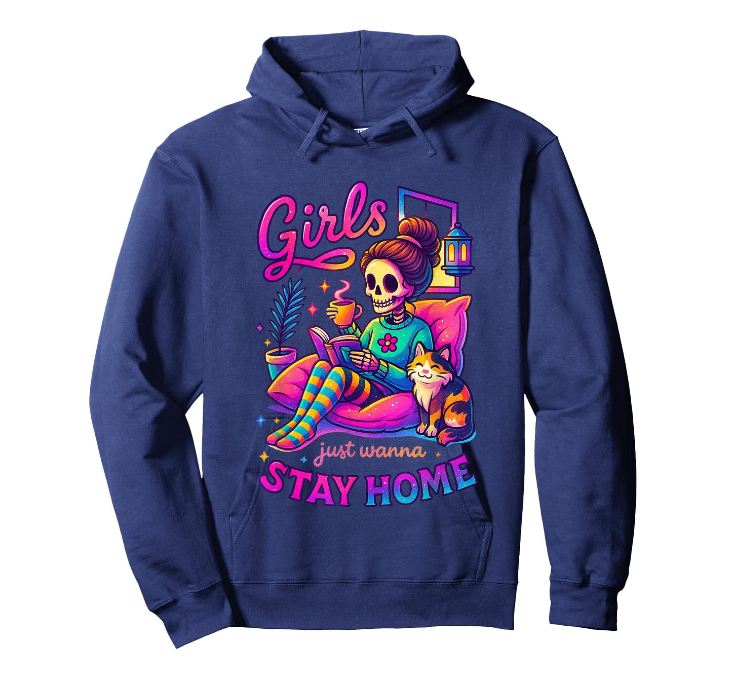 Girls Just Wanna Stay Home Cozy Skeleton T-Shirt