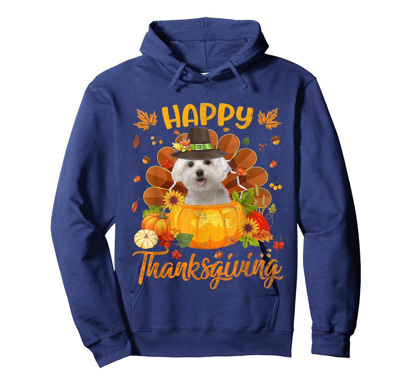 Happy Thanksgiving Maltese Dog Turkey Pumpkin T-Shirt